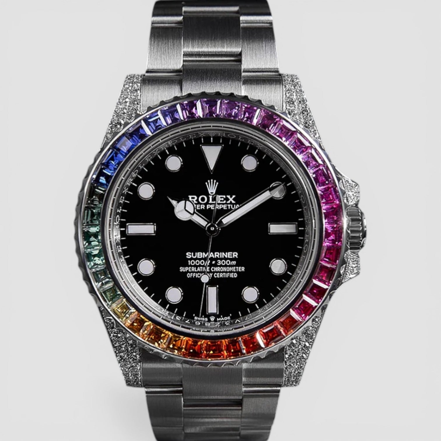 Rolex Submariner (No Date) 41mm Oystersteel Oyster Diamond-Set with Rainbow Bezel