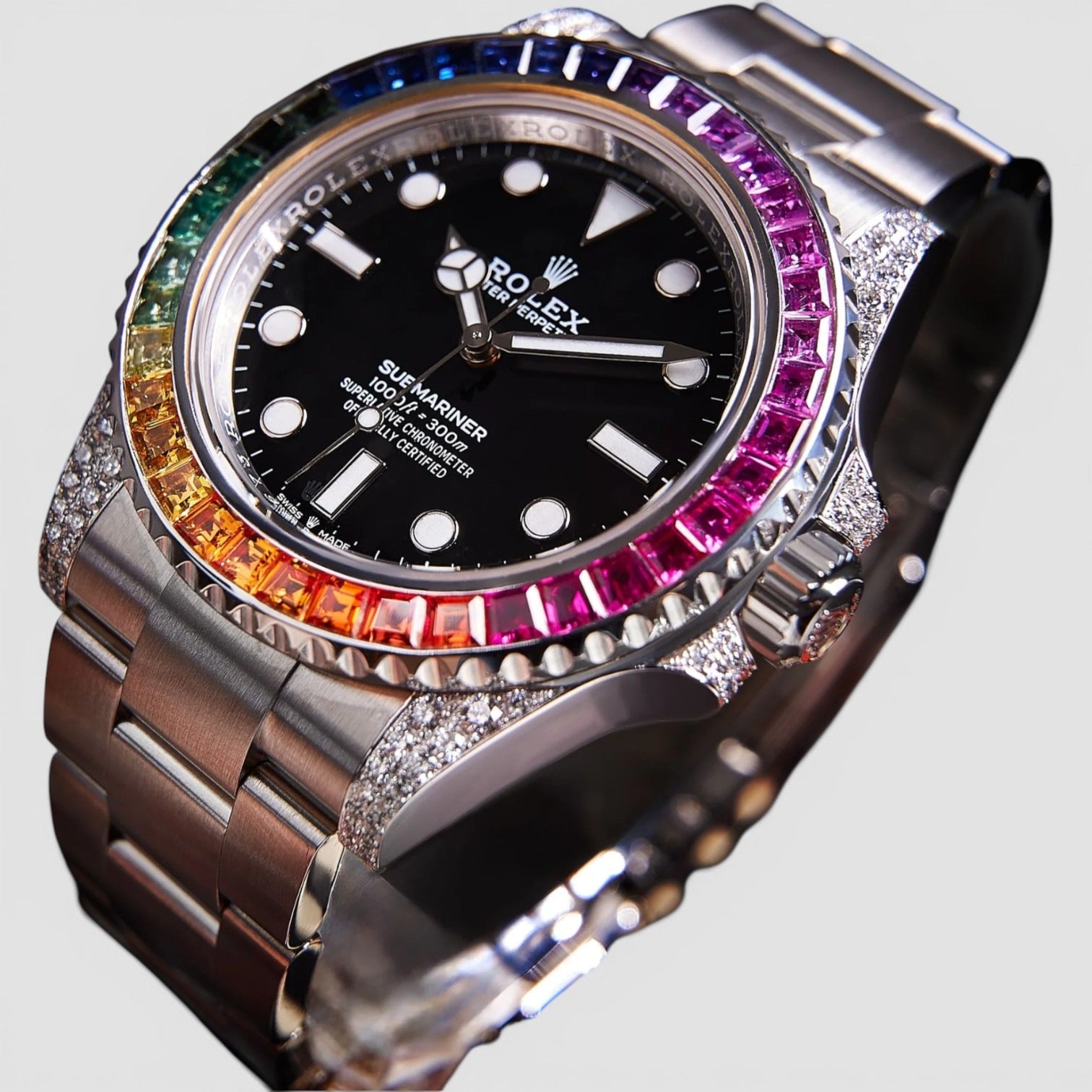 Rolex Submariner (No Date) 41mm Oystersteel Oyster Diamond-Set with Rainbow Bezel