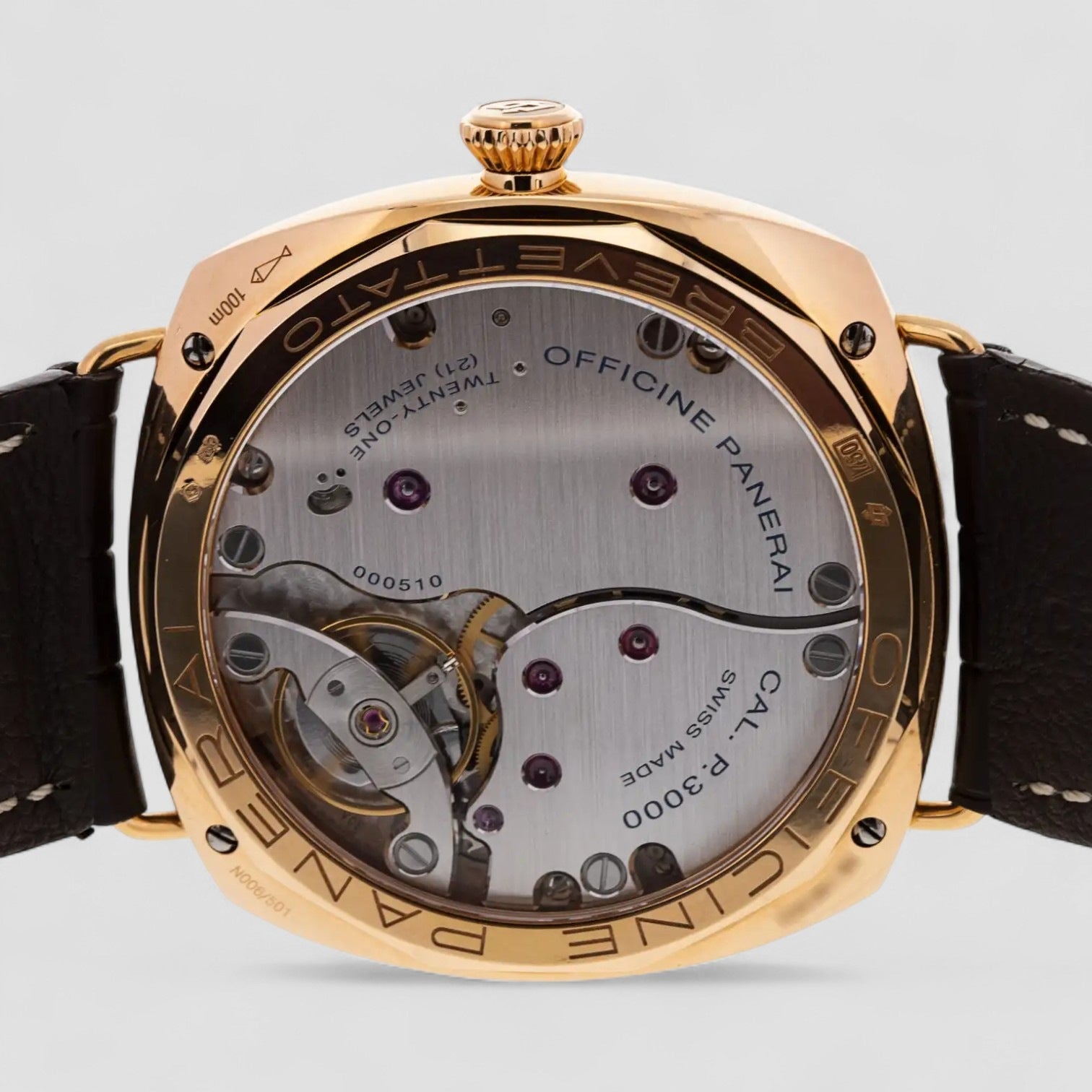 Panerai Radiomir 3 Days Ora Rosa Mechanical Brown Dial Brown Leather Men's Watch