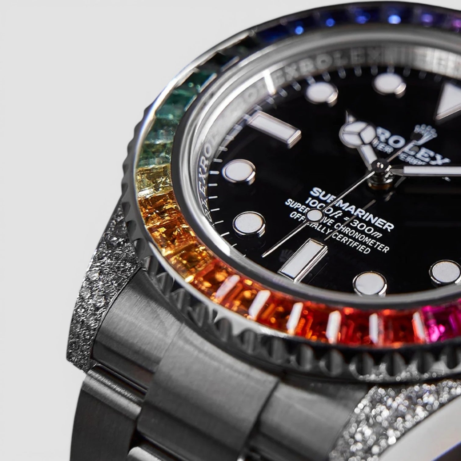 Rolex Submariner (No Date) 41mm Oystersteel Oyster Diamond-Set with Rainbow Bezel