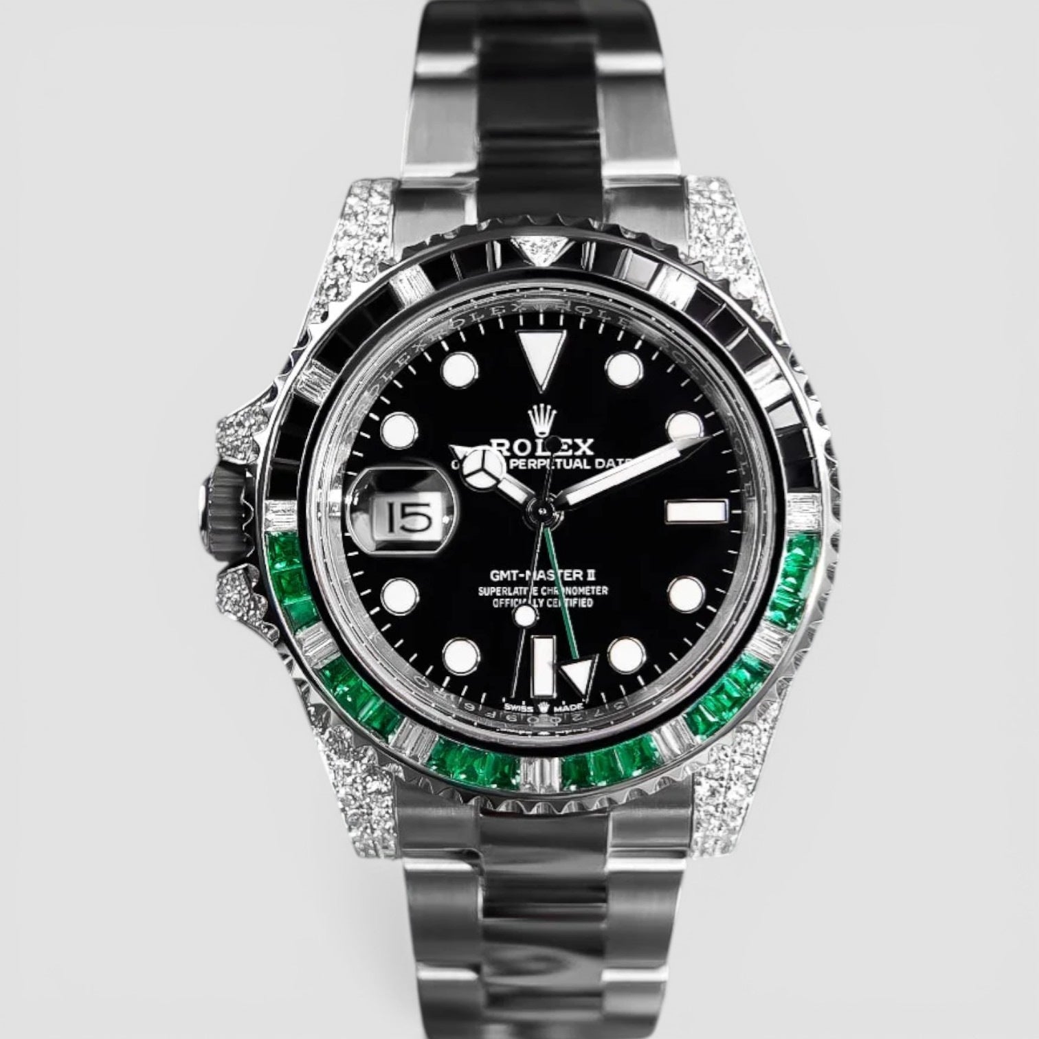 Rolex GMT-Master II Oystersteel "Sprite" Diamond-Set with Green/Black Gemstone Bezel
