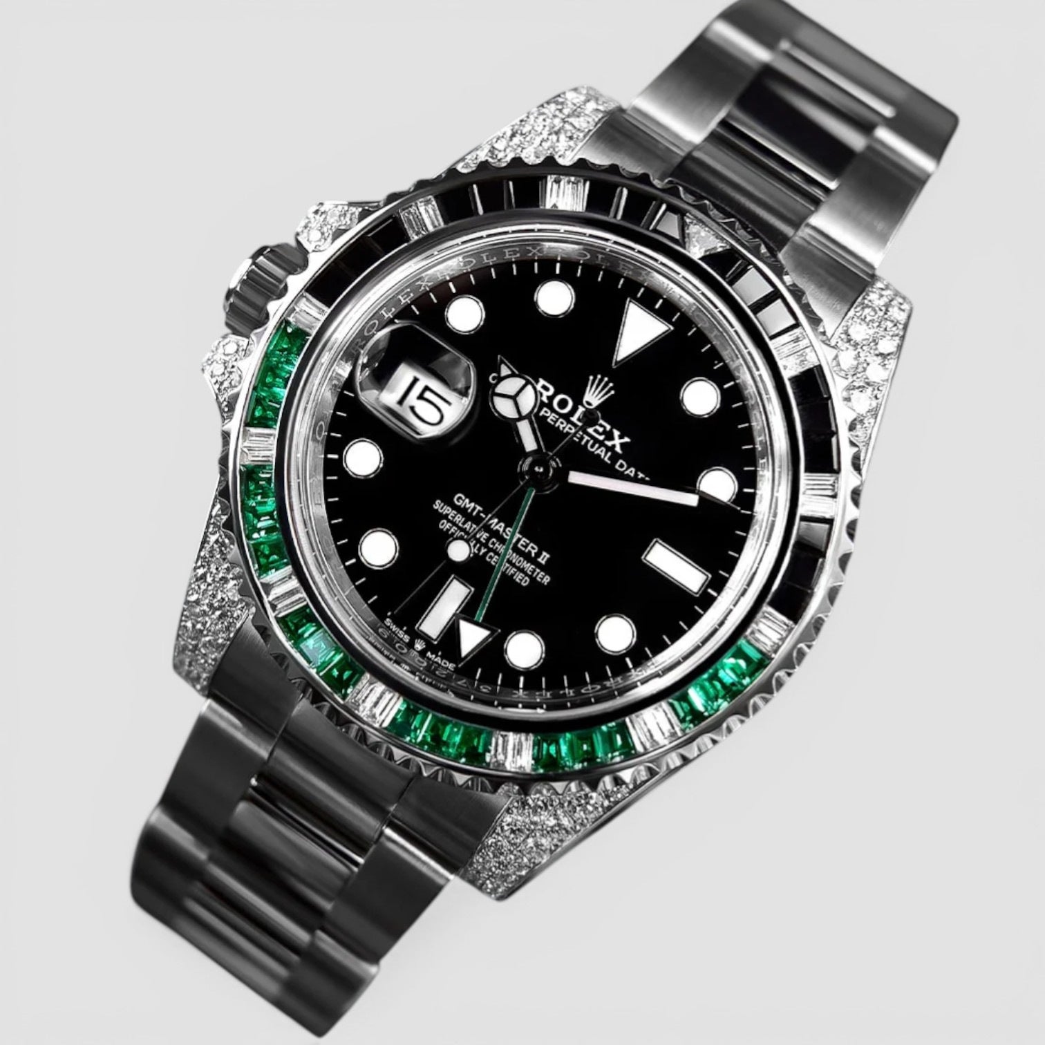 Rolex GMT-Master II Oystersteel "Sprite" Diamond-Set with Green/Black Gemstone Bezel