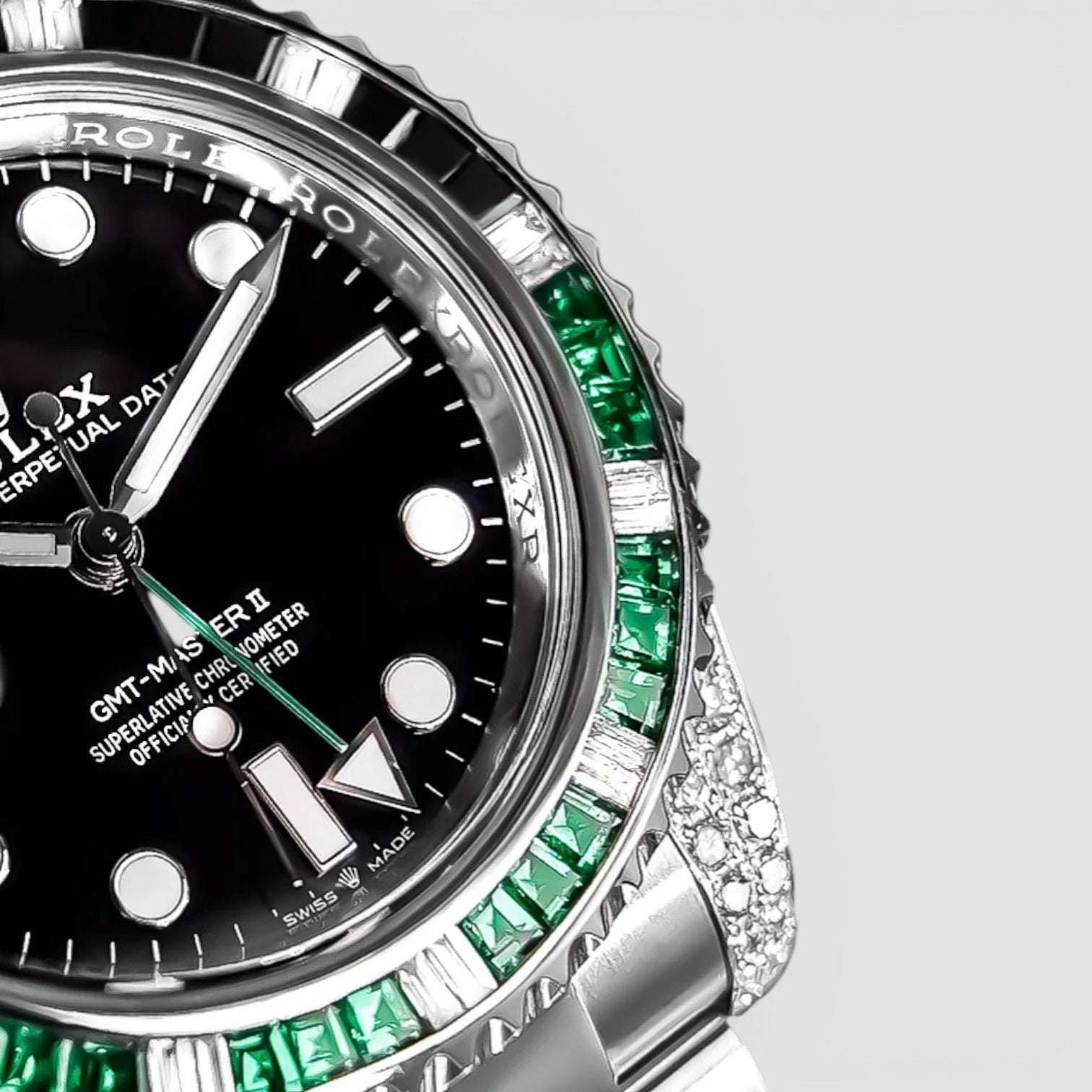 Rolex GMT-Master II Oystersteel "Sprite" Diamond-Set with Green/Black Gemstone Bezel