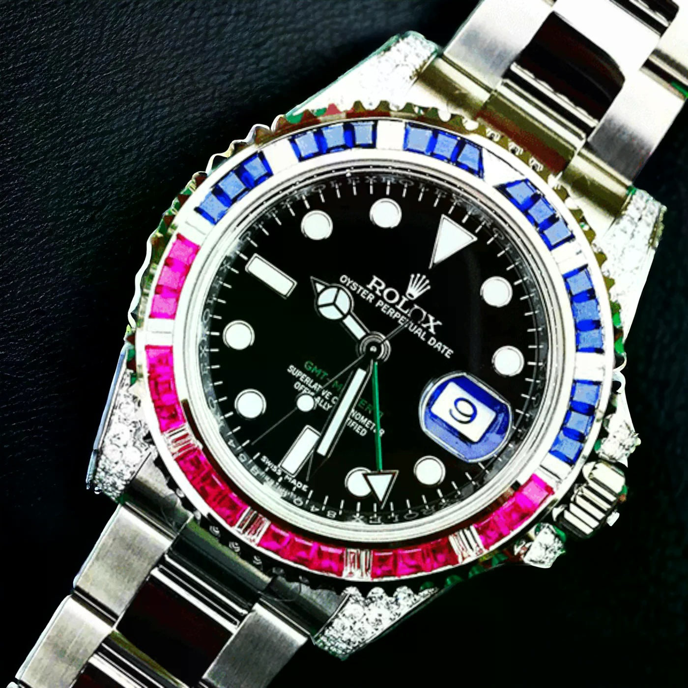 GMT-Master II 40 mm – “Pepsi” Oyster – Black Dial – Custom Diamond-Set Iced Out