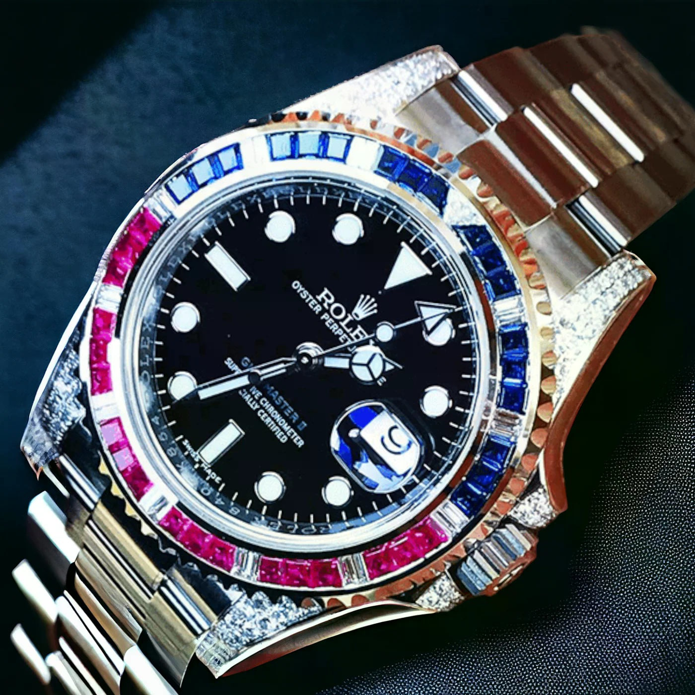 GMT-Master II 40 mm – “Pepsi” Oyster – Black Dial – Custom Diamond-Set - Iced Out