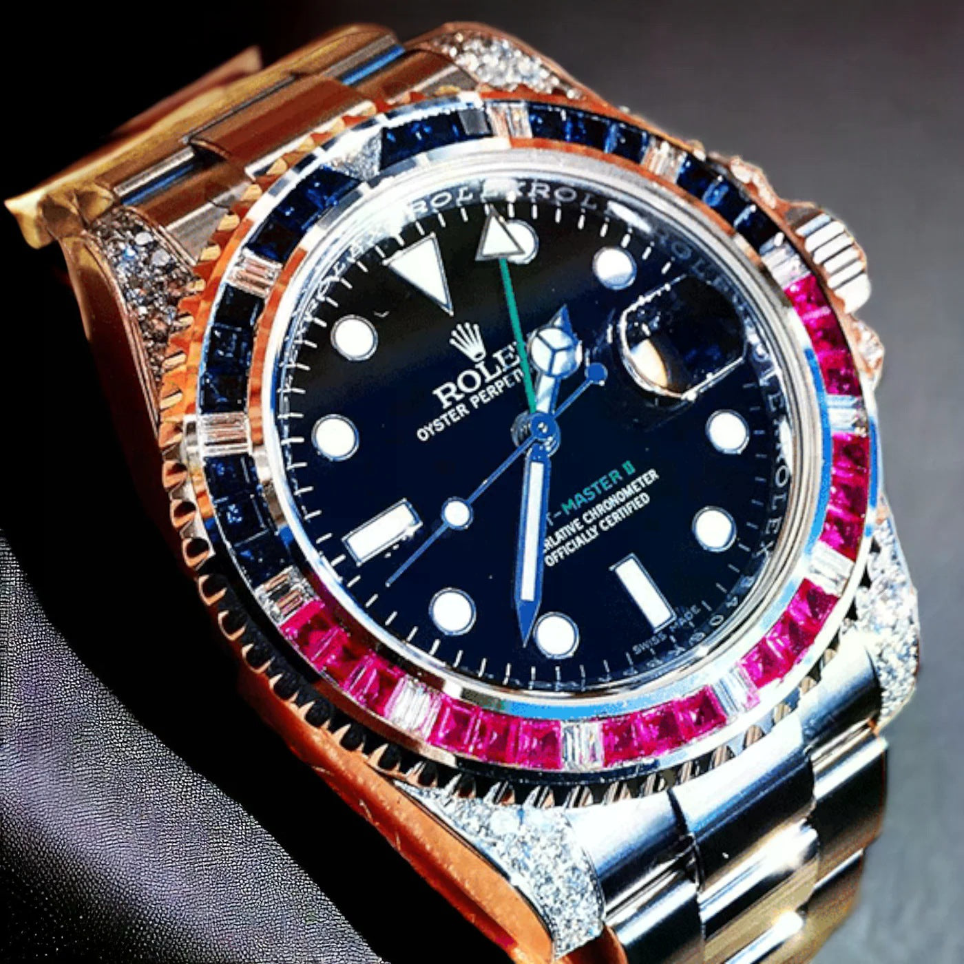 GMT-Master II 40 mm – “Pepsi” Oyster – Black Dial – Custom Diamond-Set - Iced Out