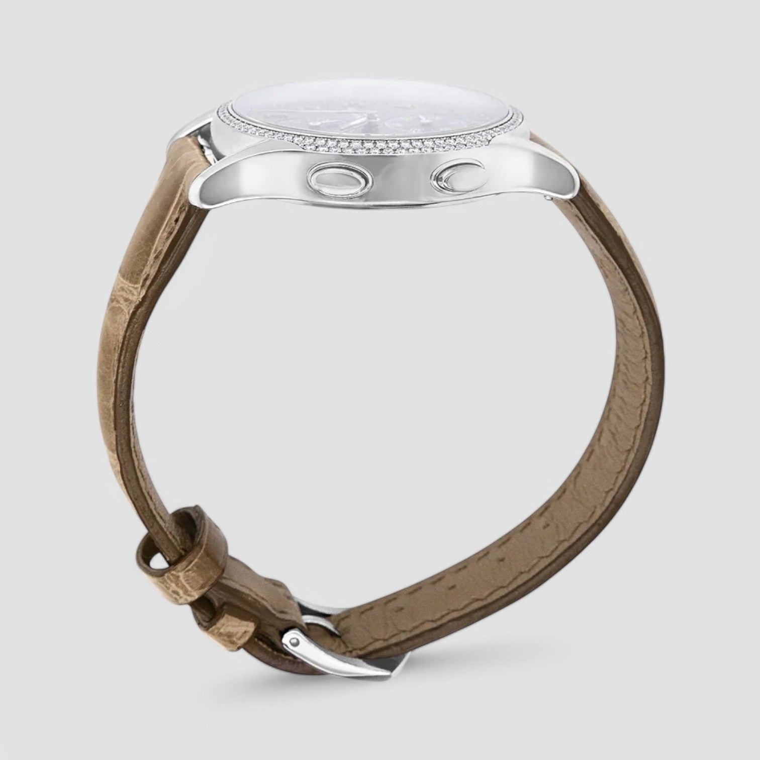 Calatrava Travel Time 18k White Gold Diamond Bezel