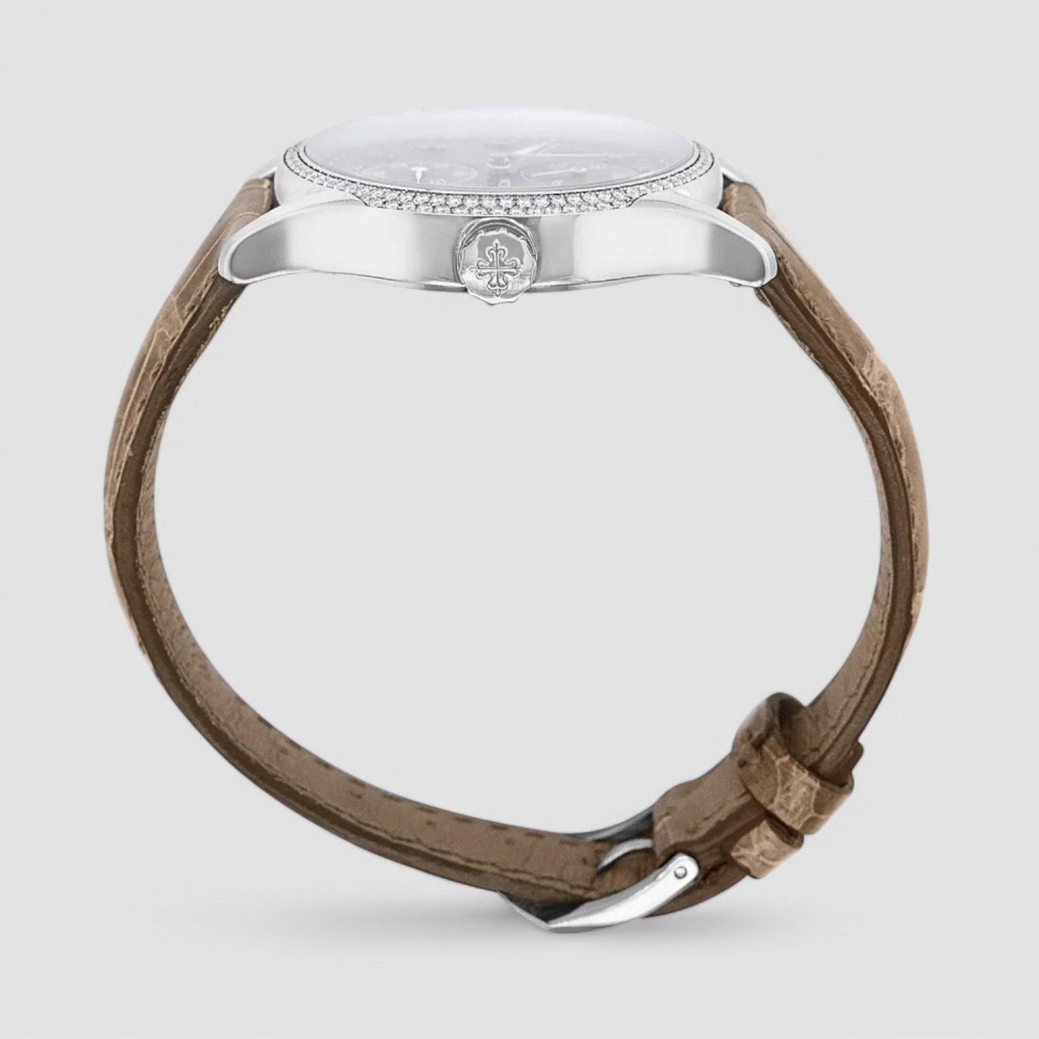 Calatrava Travel Time 18k White Gold Diamond Bezel