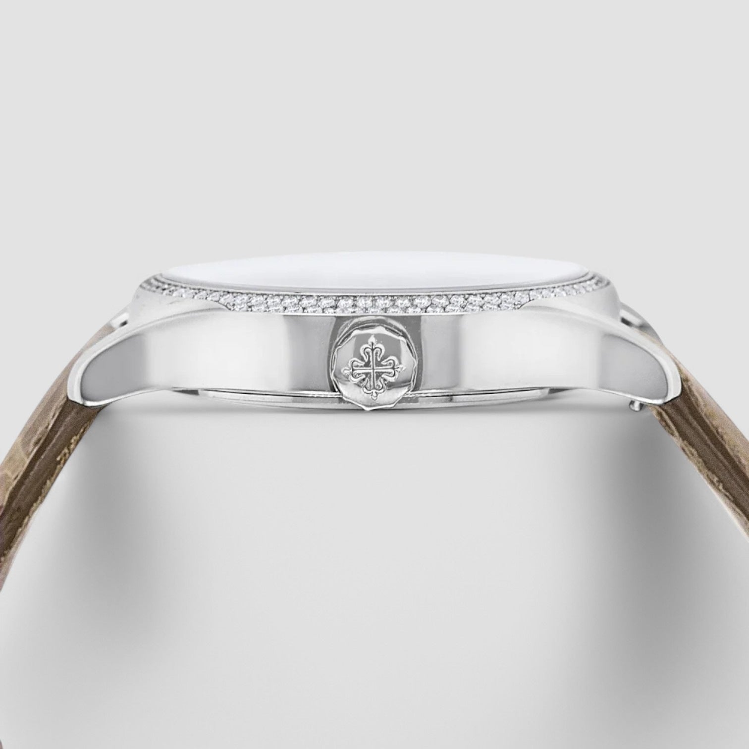 Calatrava Travel Time 18k White Gold Diamond Bezel