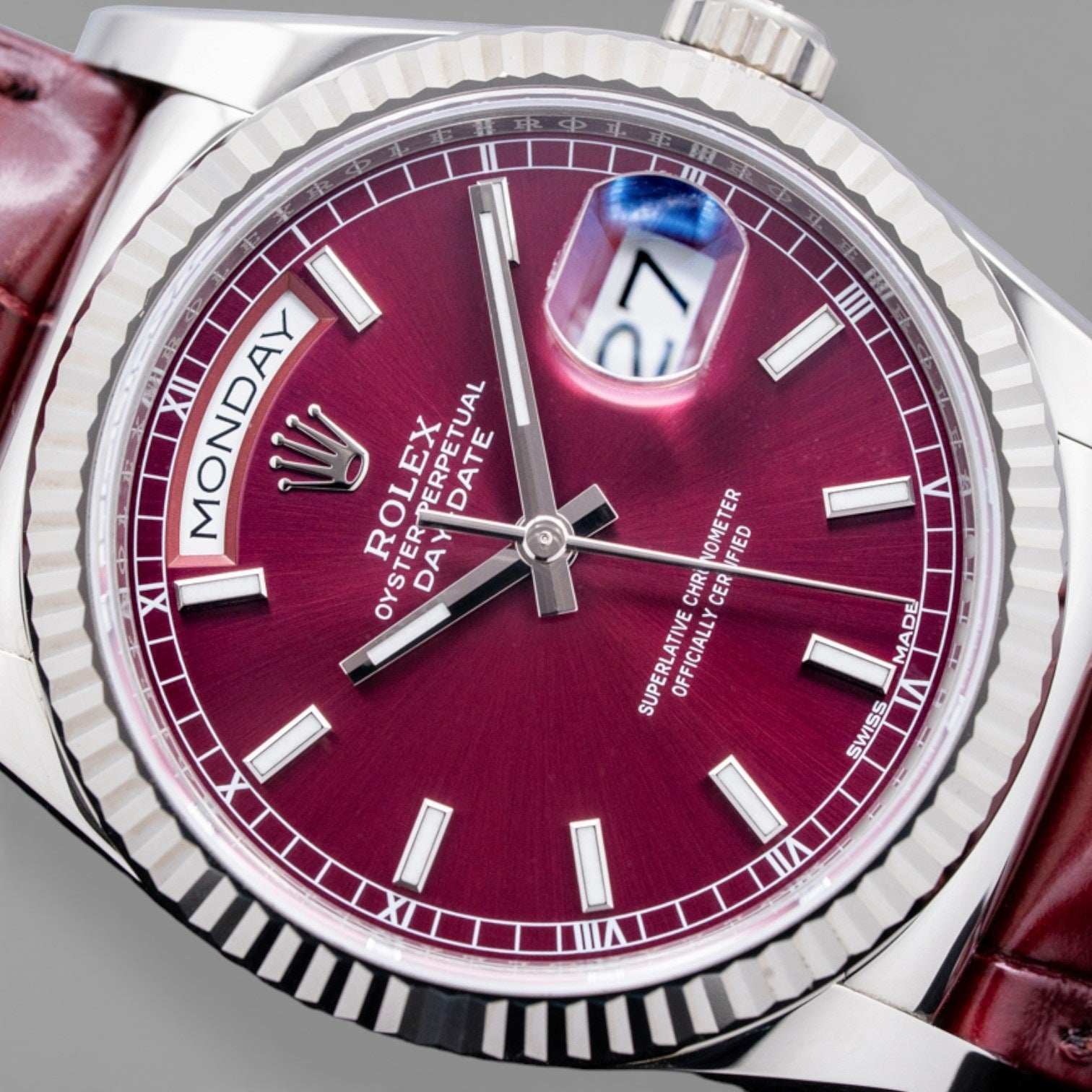 Day-Date 36 18ct White Gold - 36mm Cherry Dial - Full Set