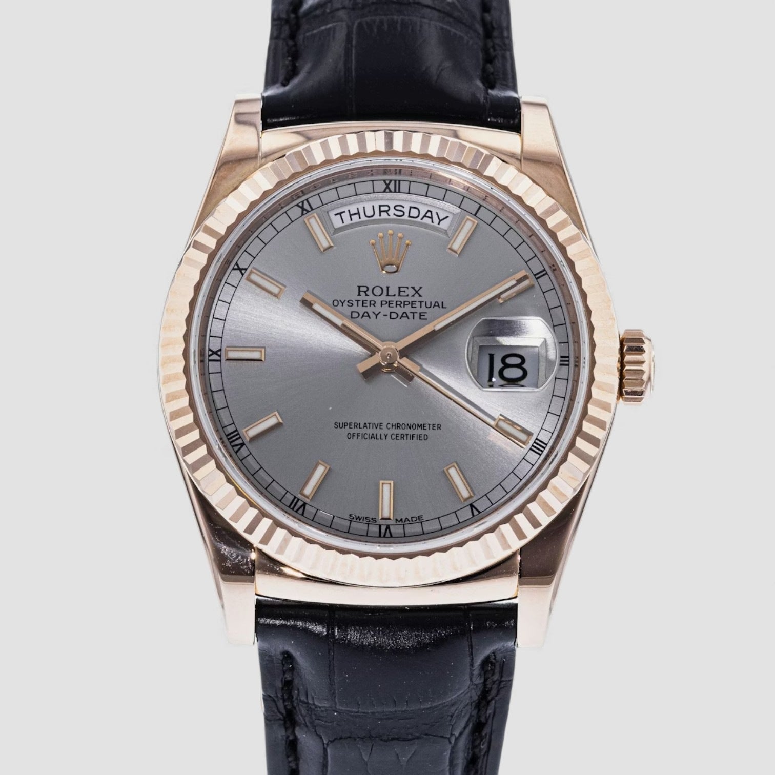 Day-Date 36 Rose Gold Silver Dial
