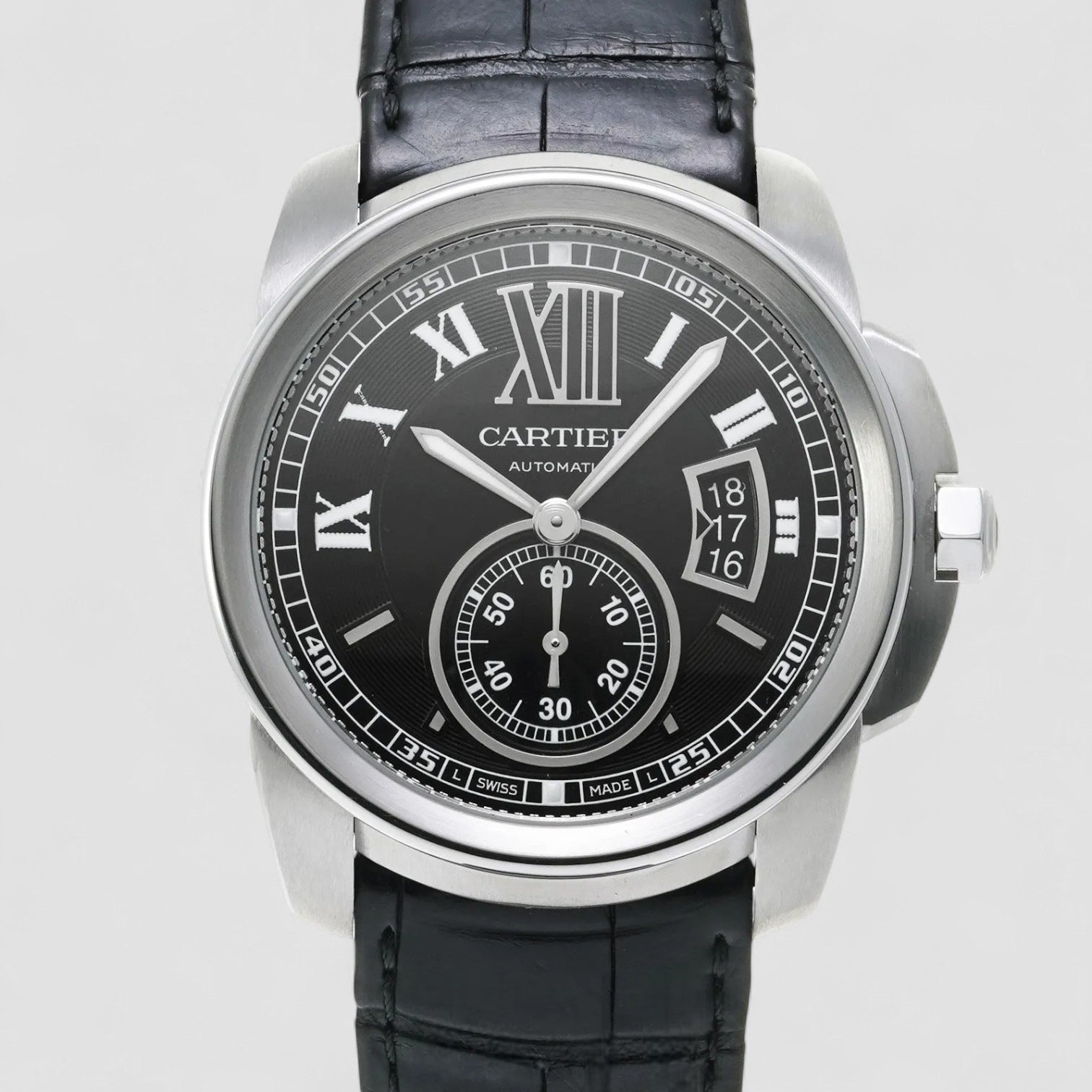 Calibre de Cartier Black Dial SS / Alligator Description