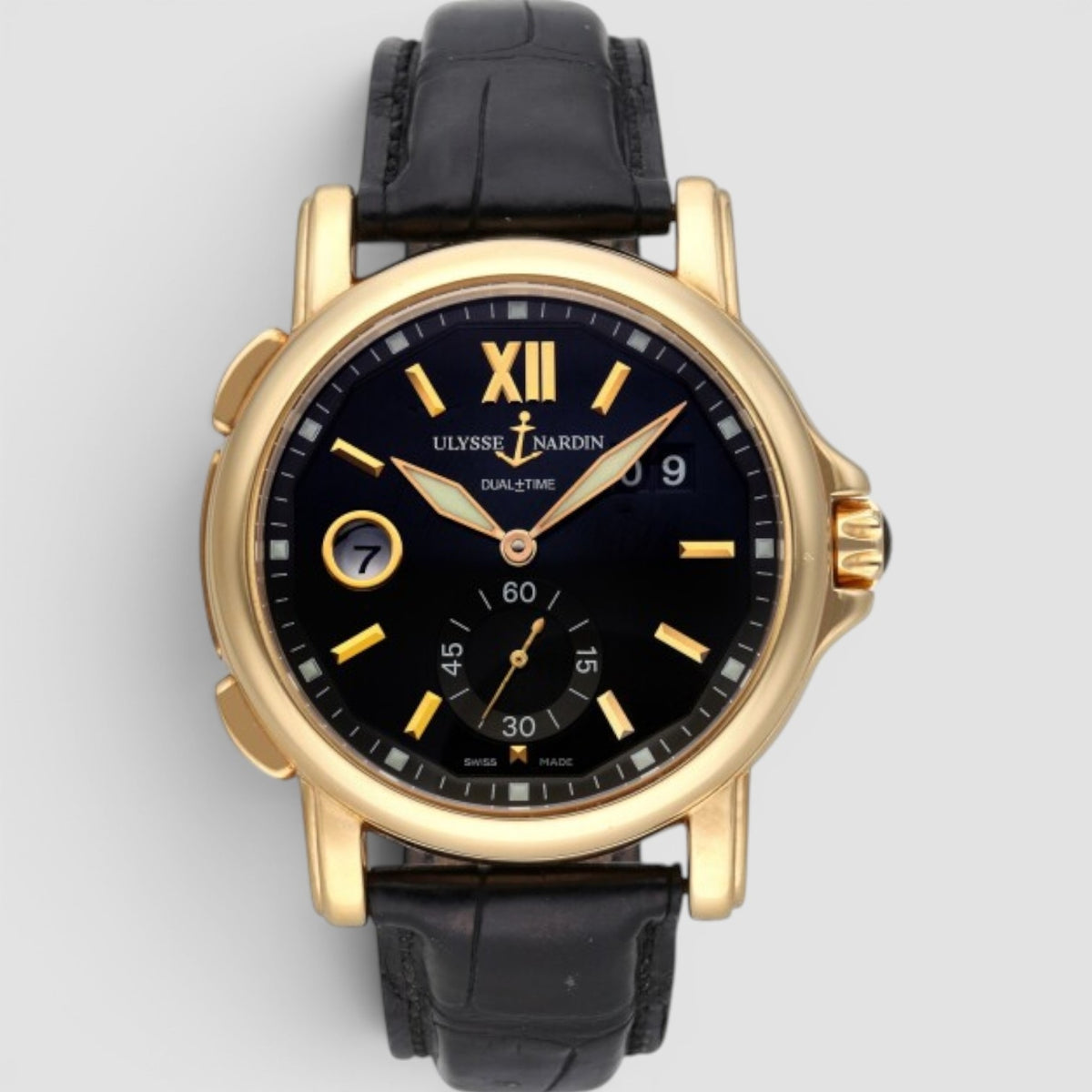 Dual Time 42mm Black Dial 18kt Rose Gold