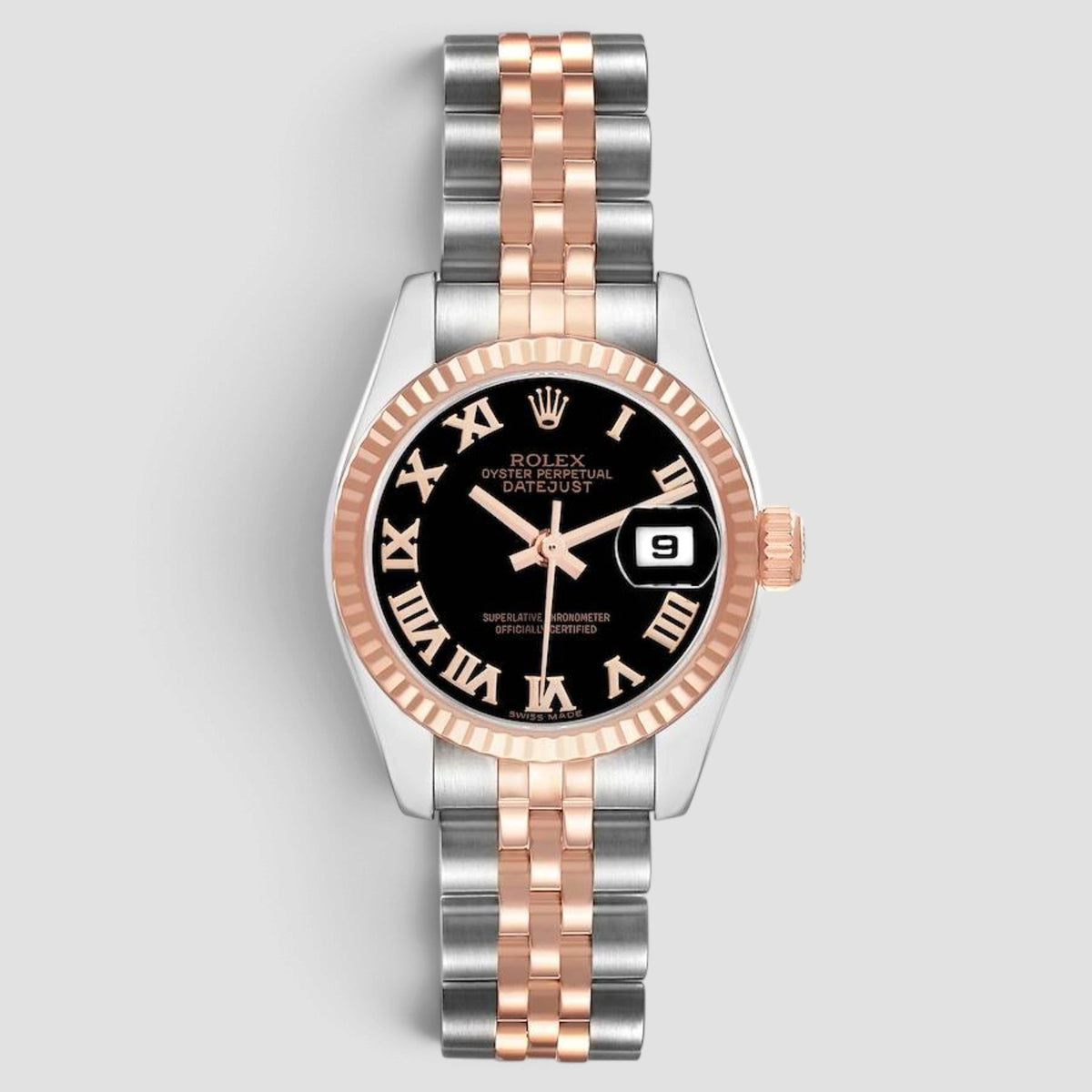 Lady-Datejust 26 Black Roman Numeral Dial Jubilee