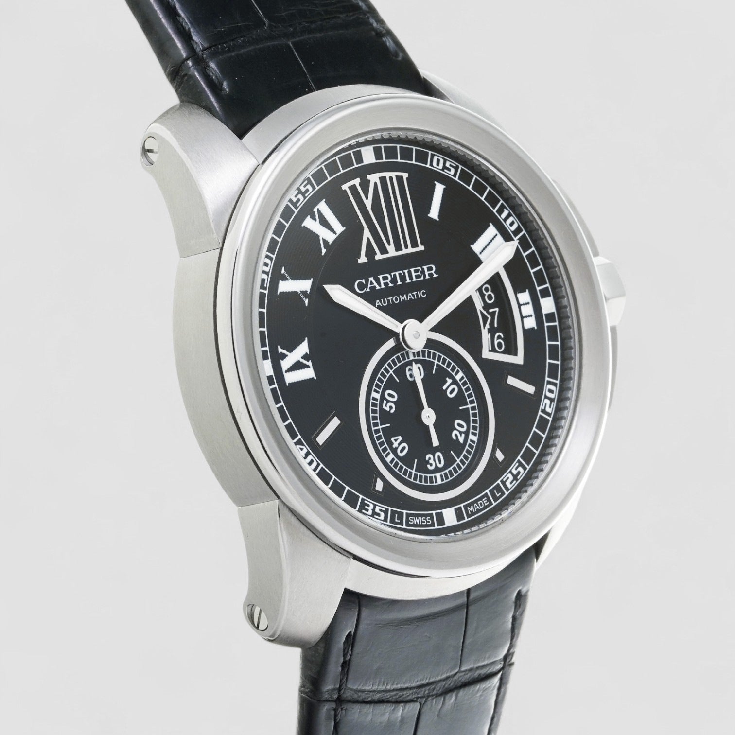 Calibre de Cartier Black Dial SS / Alligator Description