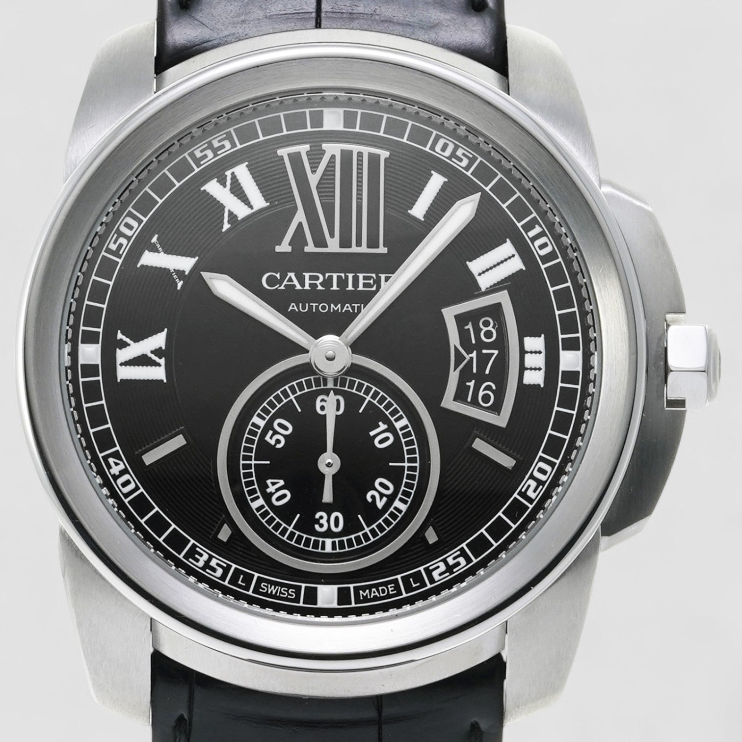 Calibre de Cartier Black Dial SS / Alligator Description