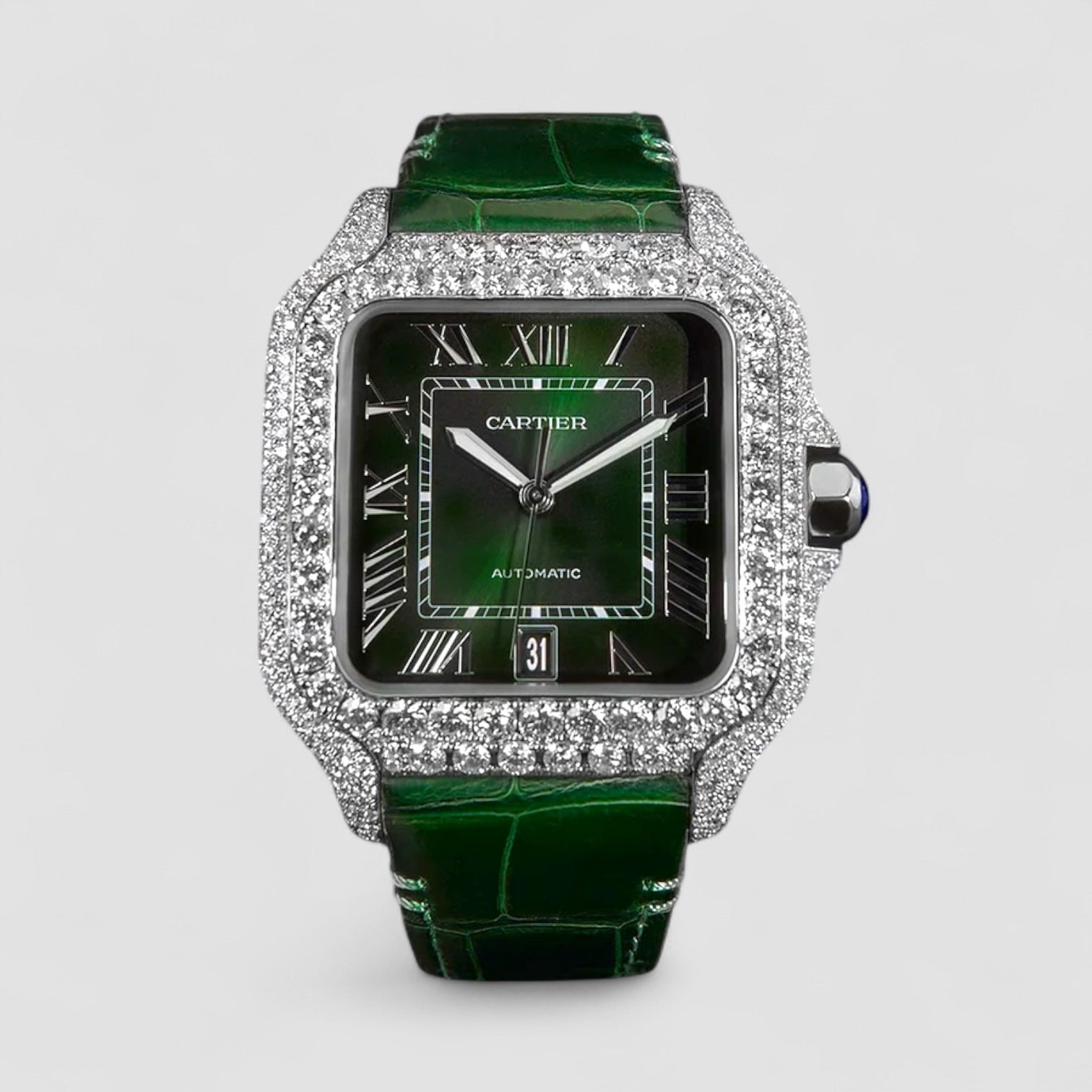 Santos Large – Steel – Custom Diamond-Set with Green