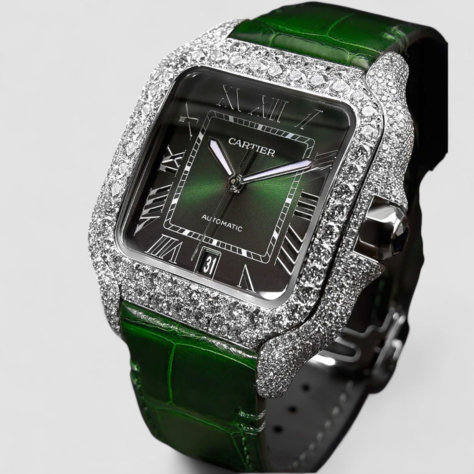Santos Large – Steel – Custom Diamond-Set with Green