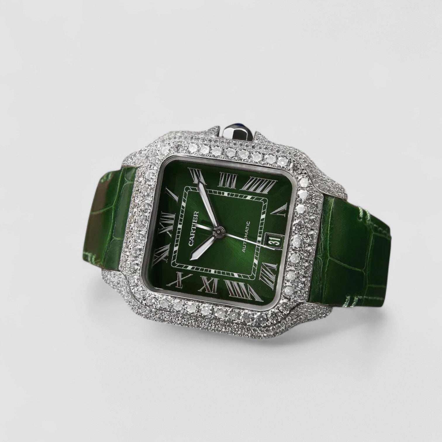 Santos Large – Steel – Custom Diamond-Set with Green