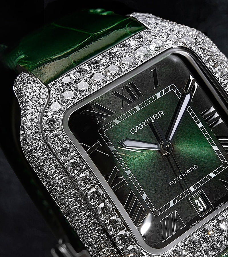 Santos Large – Steel – Custom Diamond-Set with Green