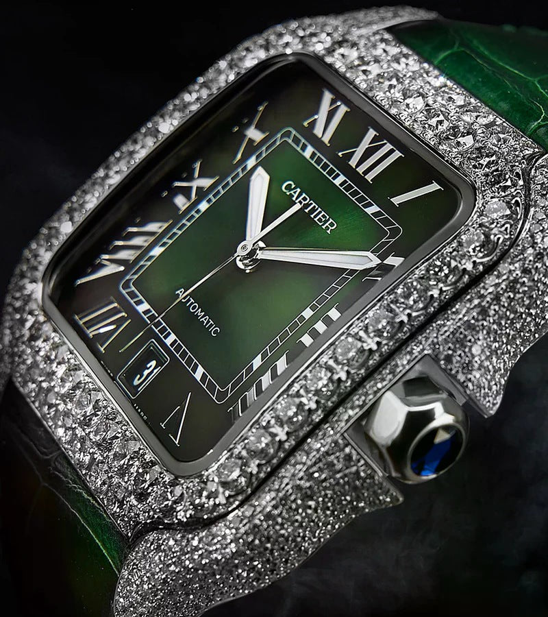 Santos Large – Steel – Custom Diamond-Set with Green