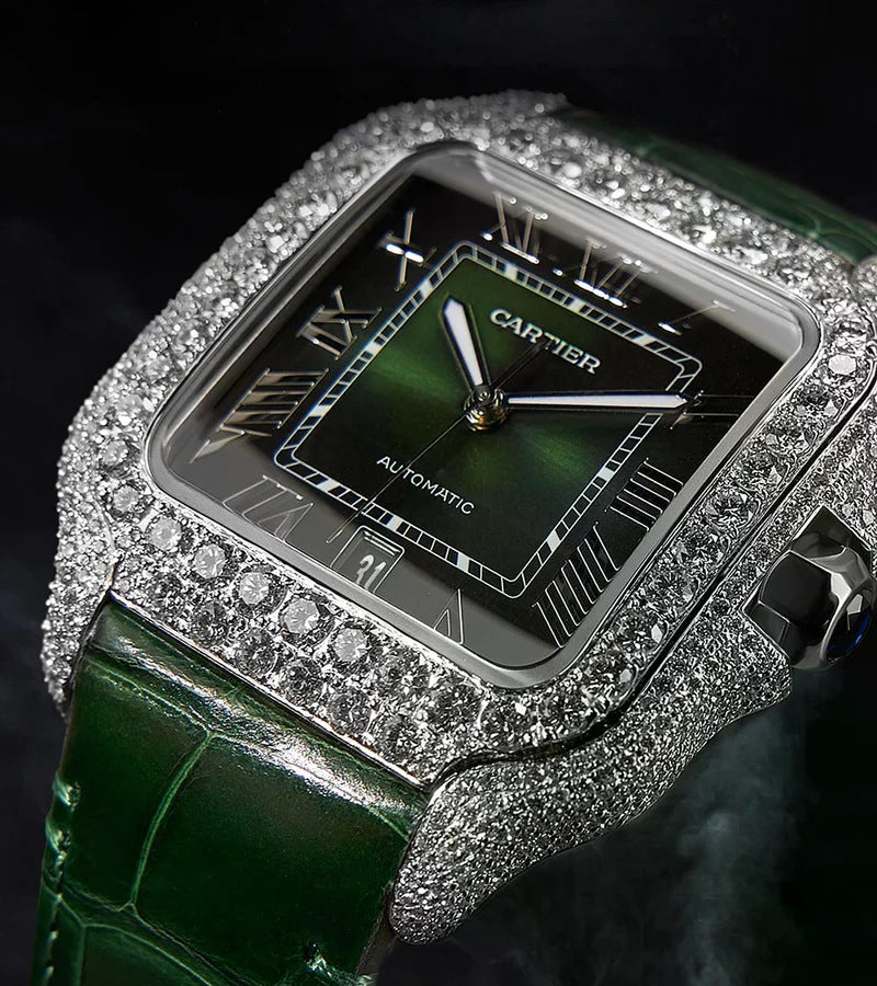 Santos Large – Steel – Custom Diamond-Set with Green
