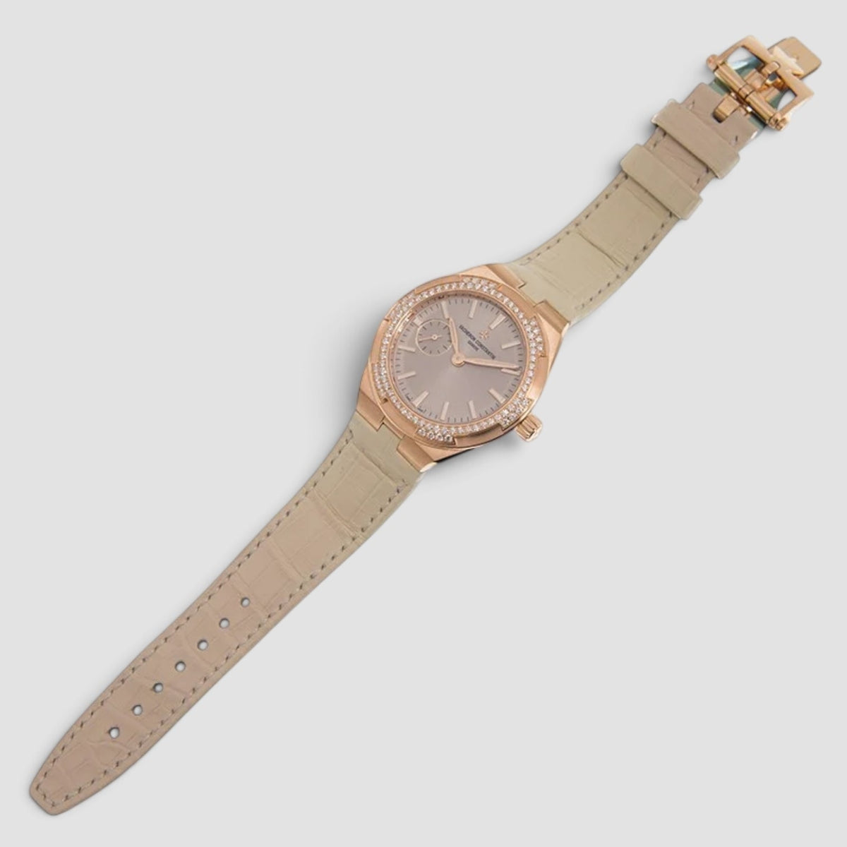 Overseas Small 37mm Pink Dial 18K Rose Gold Diamond Bezel