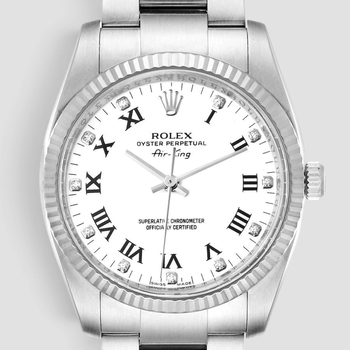 Air-King 34 White Roman Numeral Diamond Dial