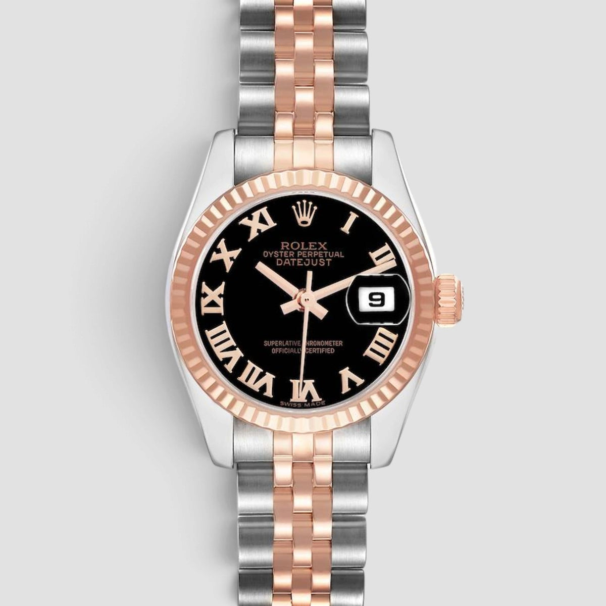 Lady-Datejust 26 Black Roman Numeral Dial Jubilee