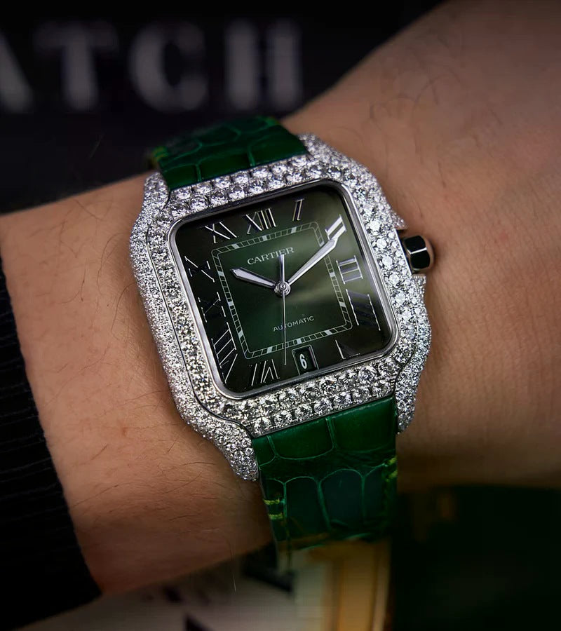 Santos Large – Steel – Custom Diamond-Set with Green