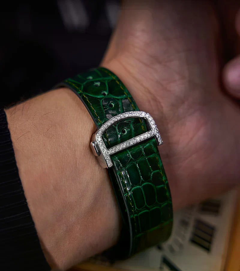 Santos Large – Steel – Custom Diamond-Set with Green