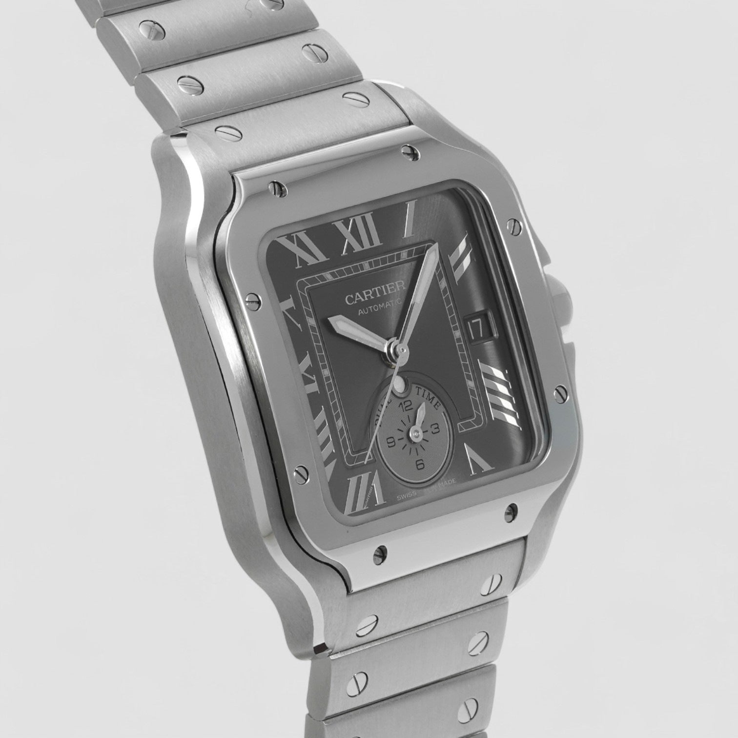 Santos Dual Time Large Model Automatic Grey Dial Men's Watch