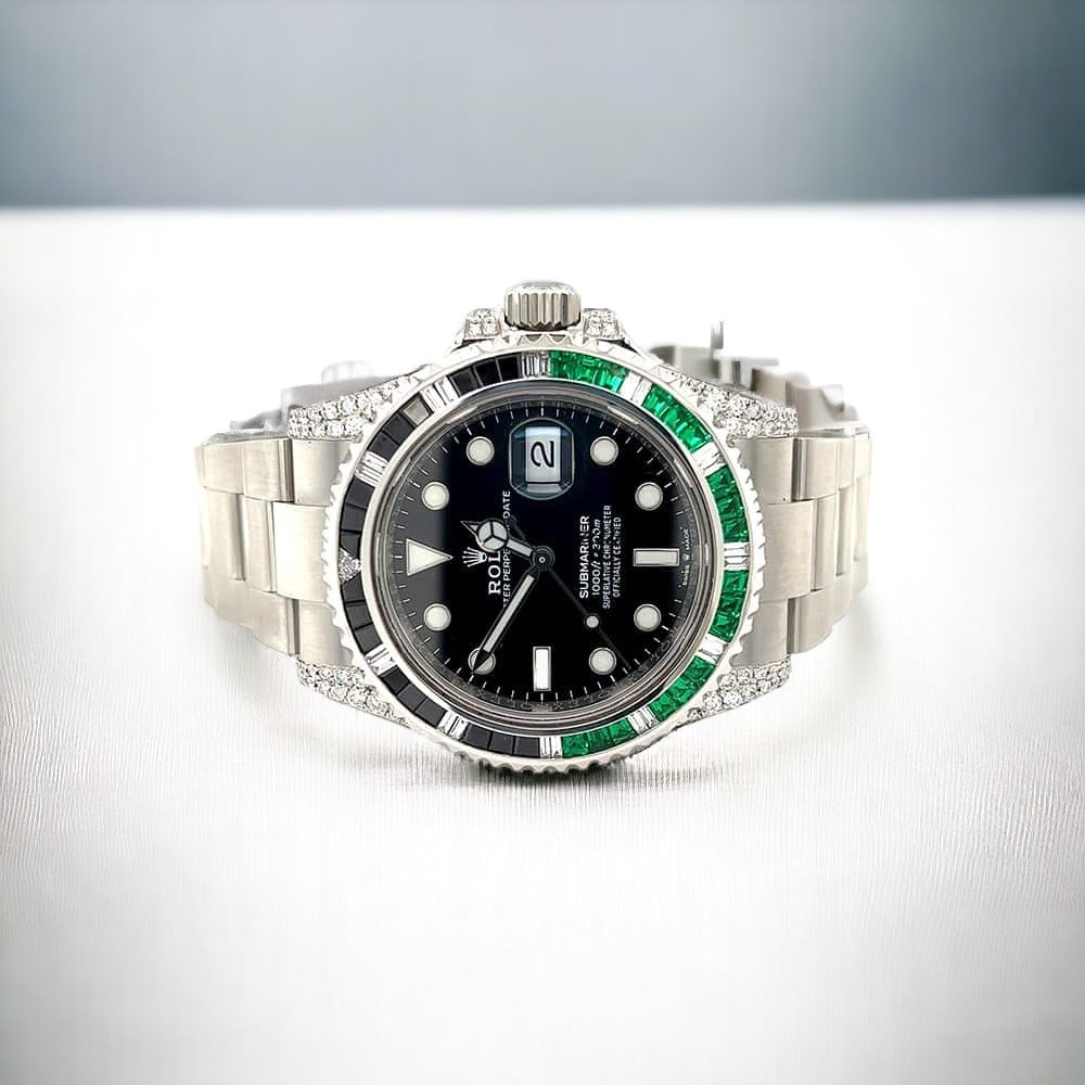Submariner Date – 41 mm – Custom Diamond Set – green & black onyx gems - Ice Out