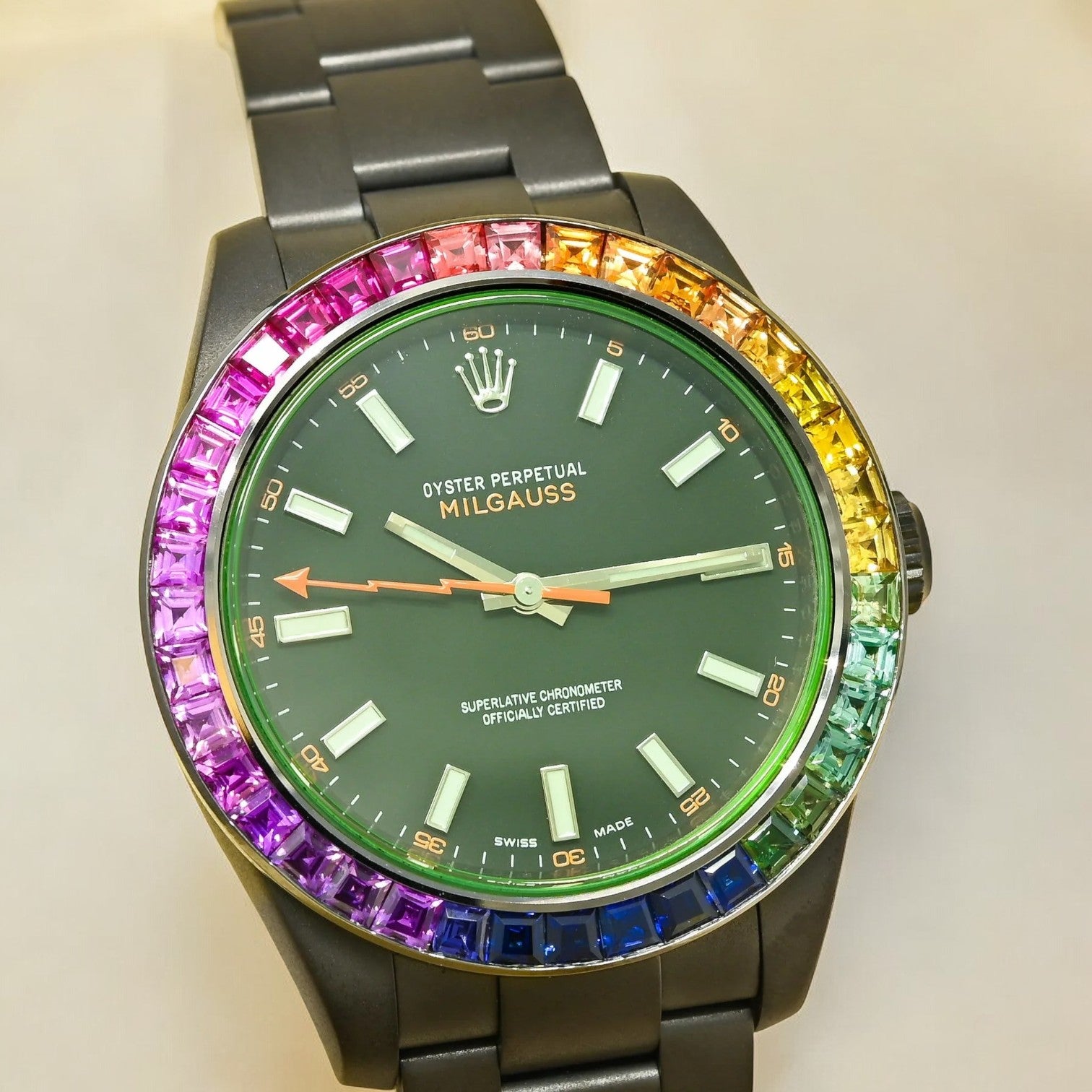 Milgauss 40mm - Black Rainbow - Oyster – Custom Diamond Bezel - Iced Out