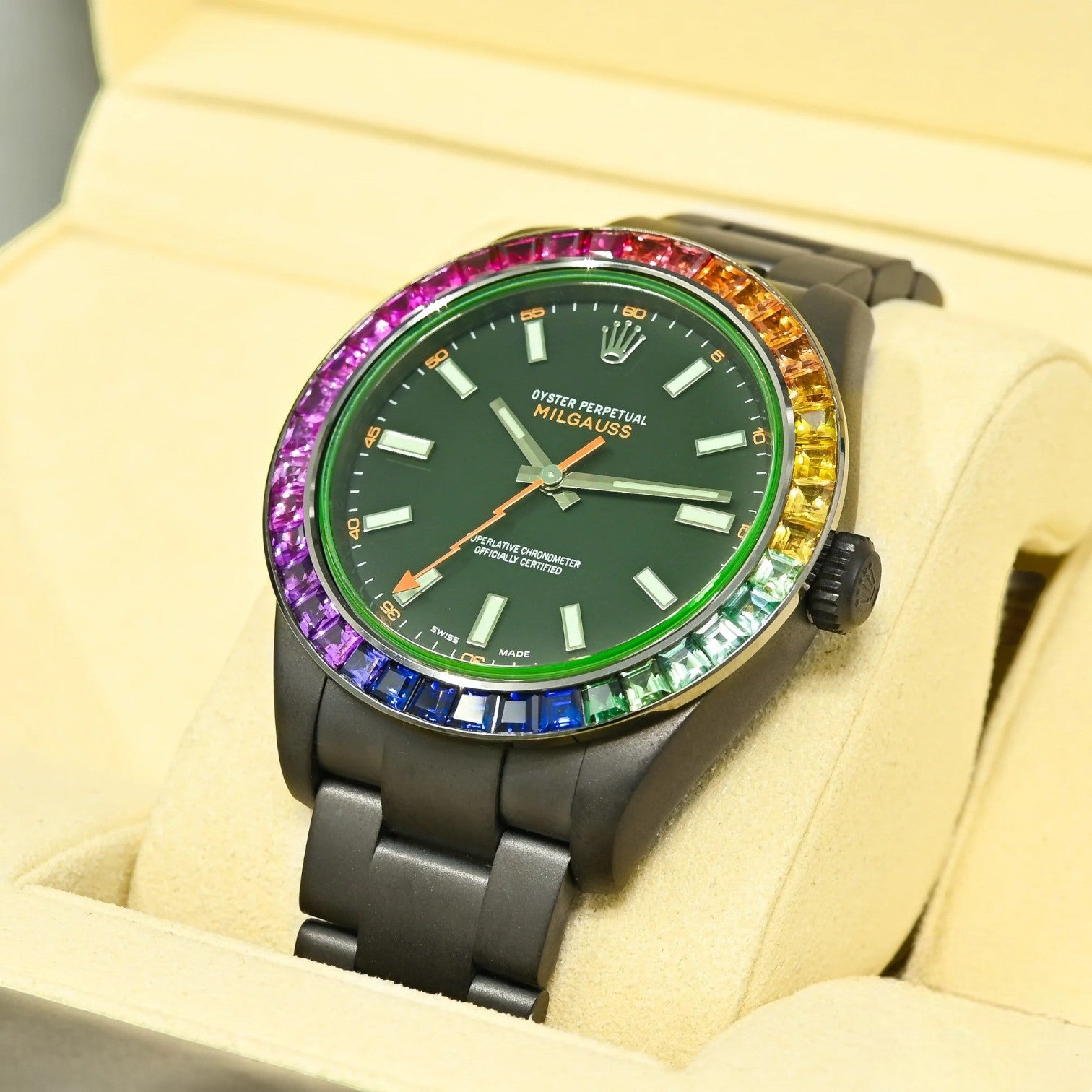 Milgauss 40mm - Black Rainbow - Oyster – Custom Diamond Bezel - Iced Out