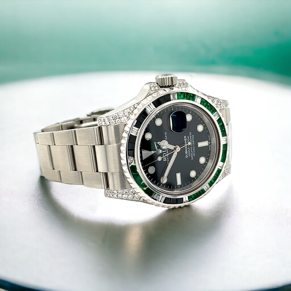 Submariner Date – 41 mm – Custom Diamond Set – green & black onyx gems - Ice Out