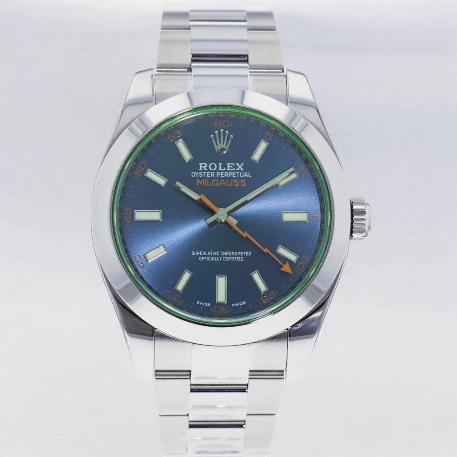 Milgauss SS Z-Blue Dial Green Crystal