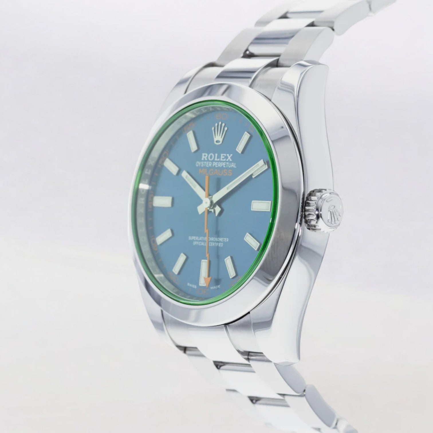 Milgauss SS Z-Blue Dial Green Crystal