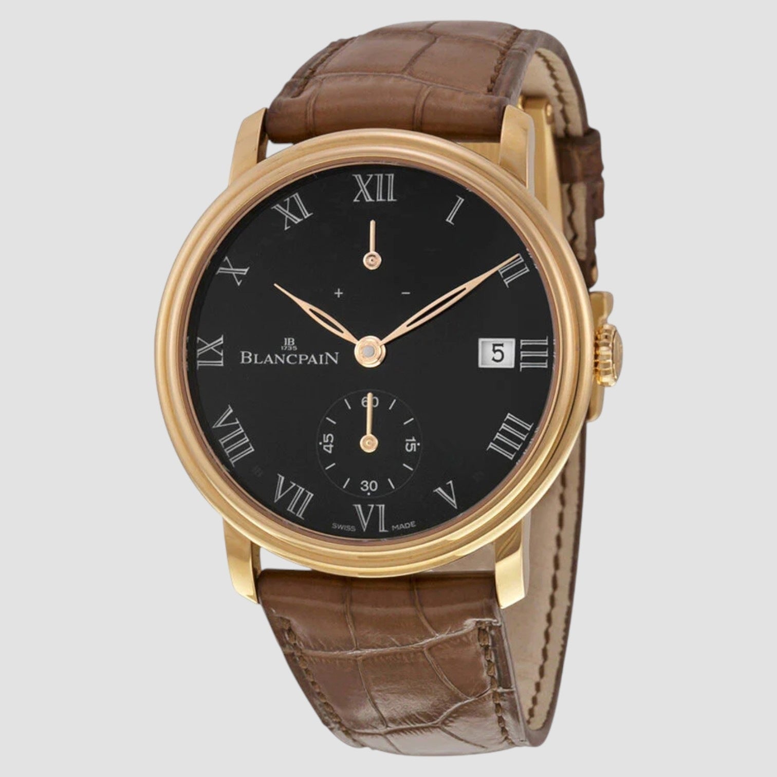 Villeret 18kt Rose Gold 8 Days Black Dial Black Leather Unisex Watch