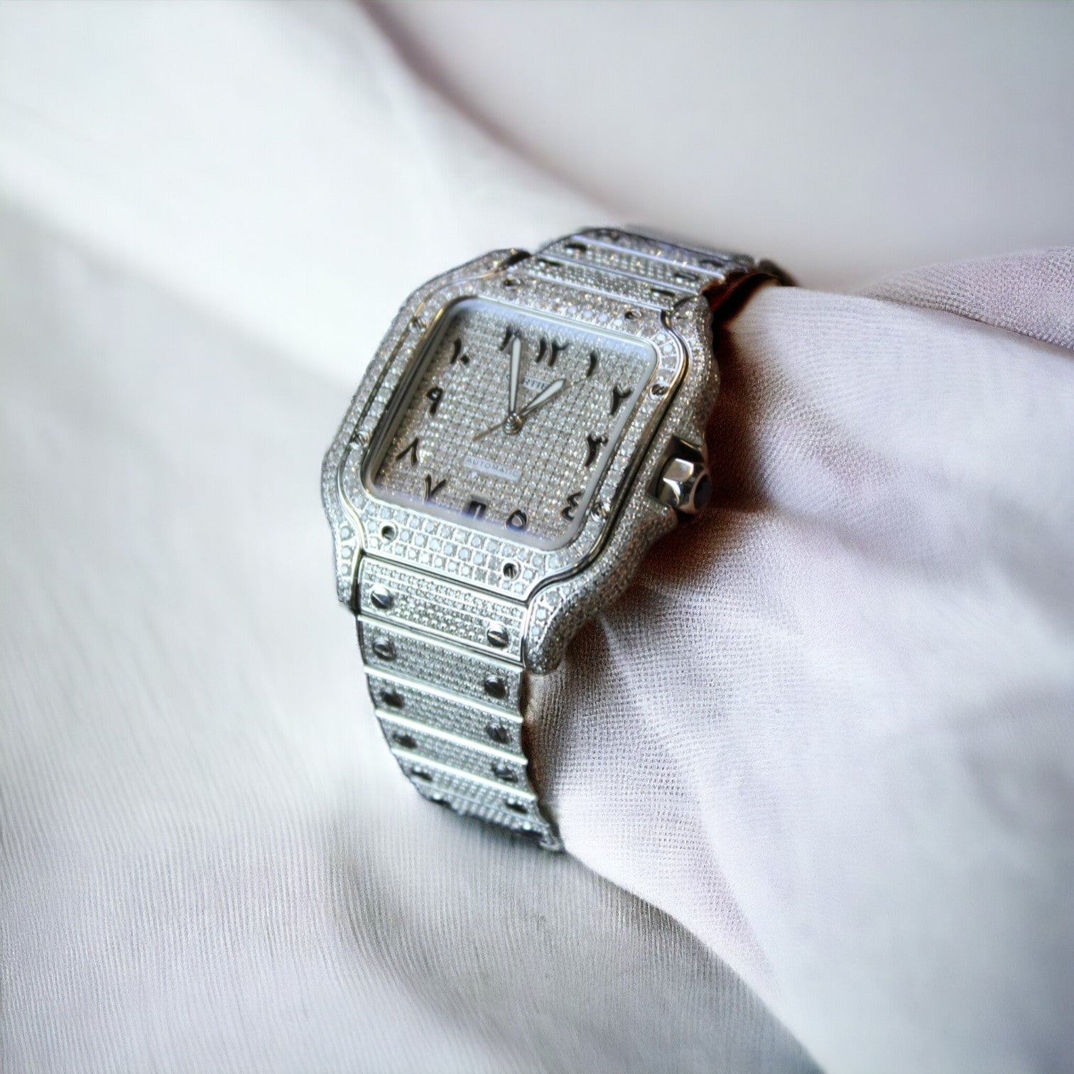 Cartier Santos – New – Iced Out – Large – Arabic Pave Dial