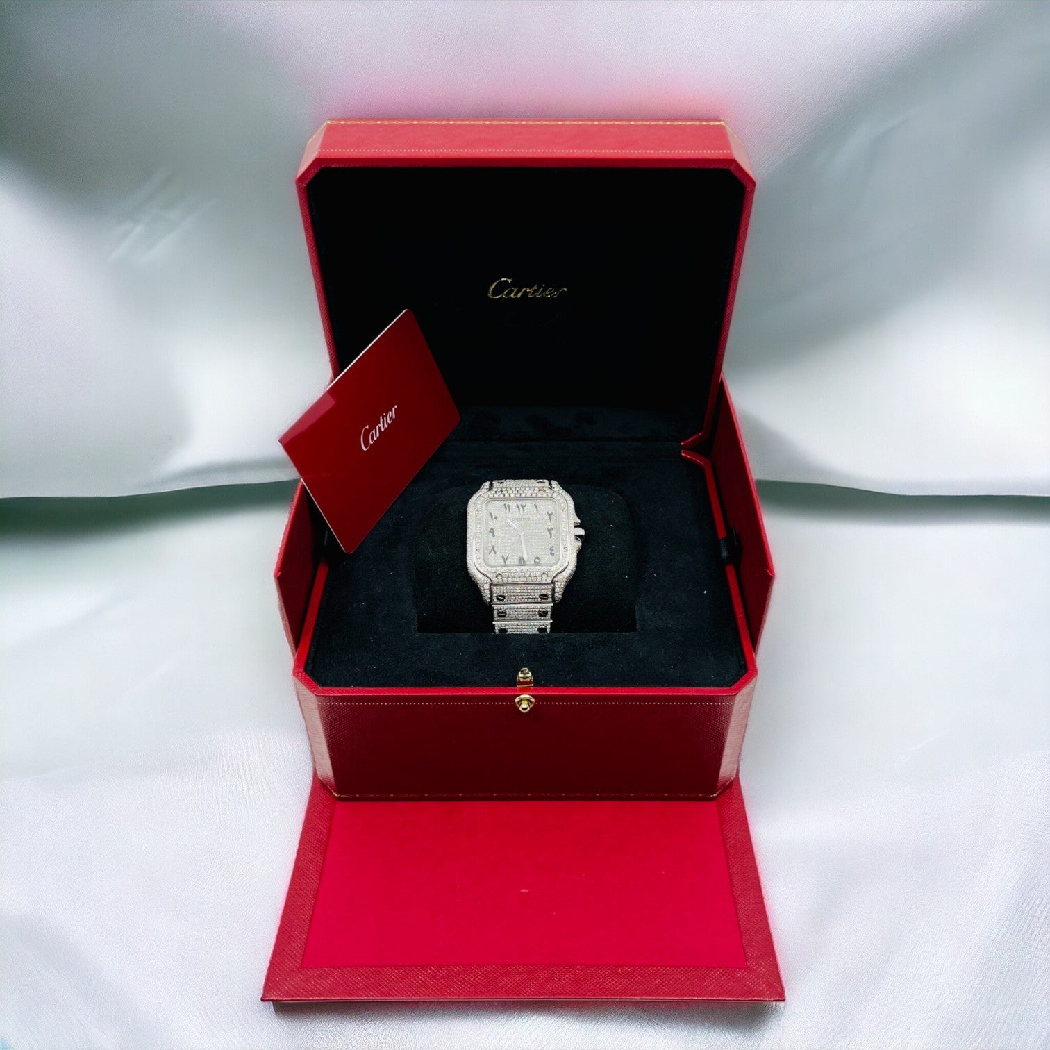 Cartier Santos – New – Iced Out – Large – Arabic Pave Dial