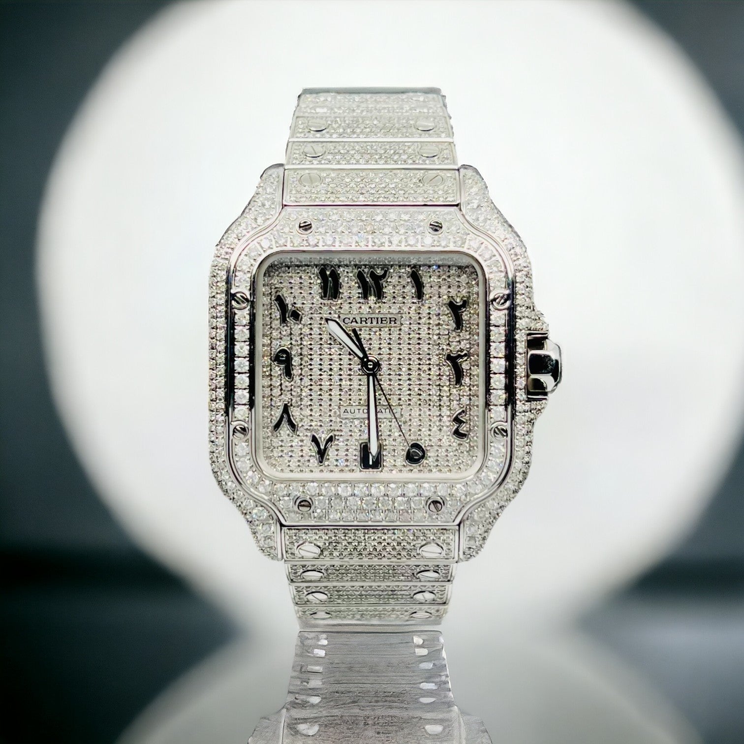 Cartier Santos – New – Iced Out – Large – Arabic Pave Dial