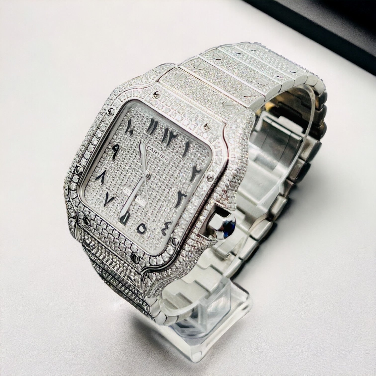 Cartier Santos – New – Iced Out – Large – Arabic Pave Dial