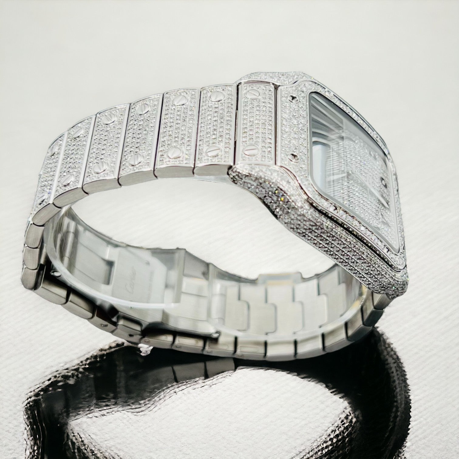 Cartier Santos – New – Iced Out – Large – Arabic Pave Dial