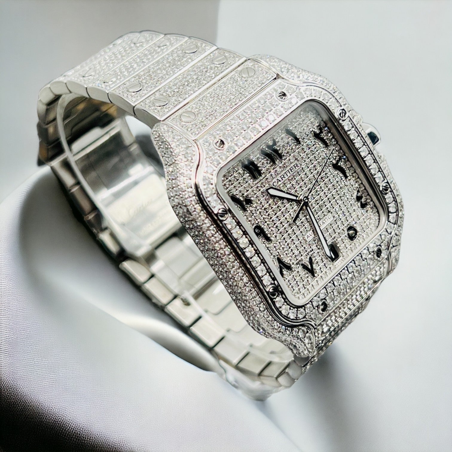 Cartier Santos – New – Iced Out – Large – Arabic Pave Dial
