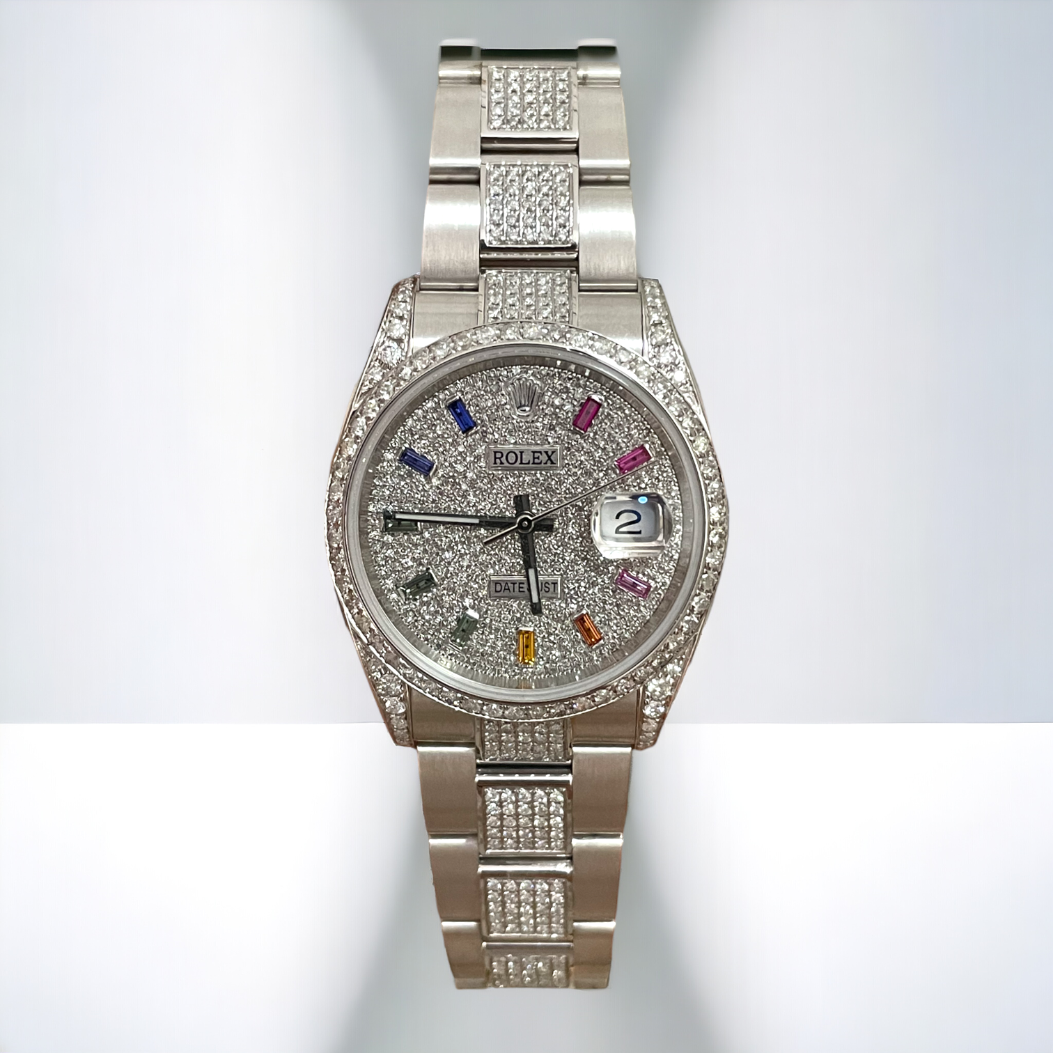 Datejust 36 Custom Iced Out Dial & Bezel | Rainbow Index - Bracelet Pavé