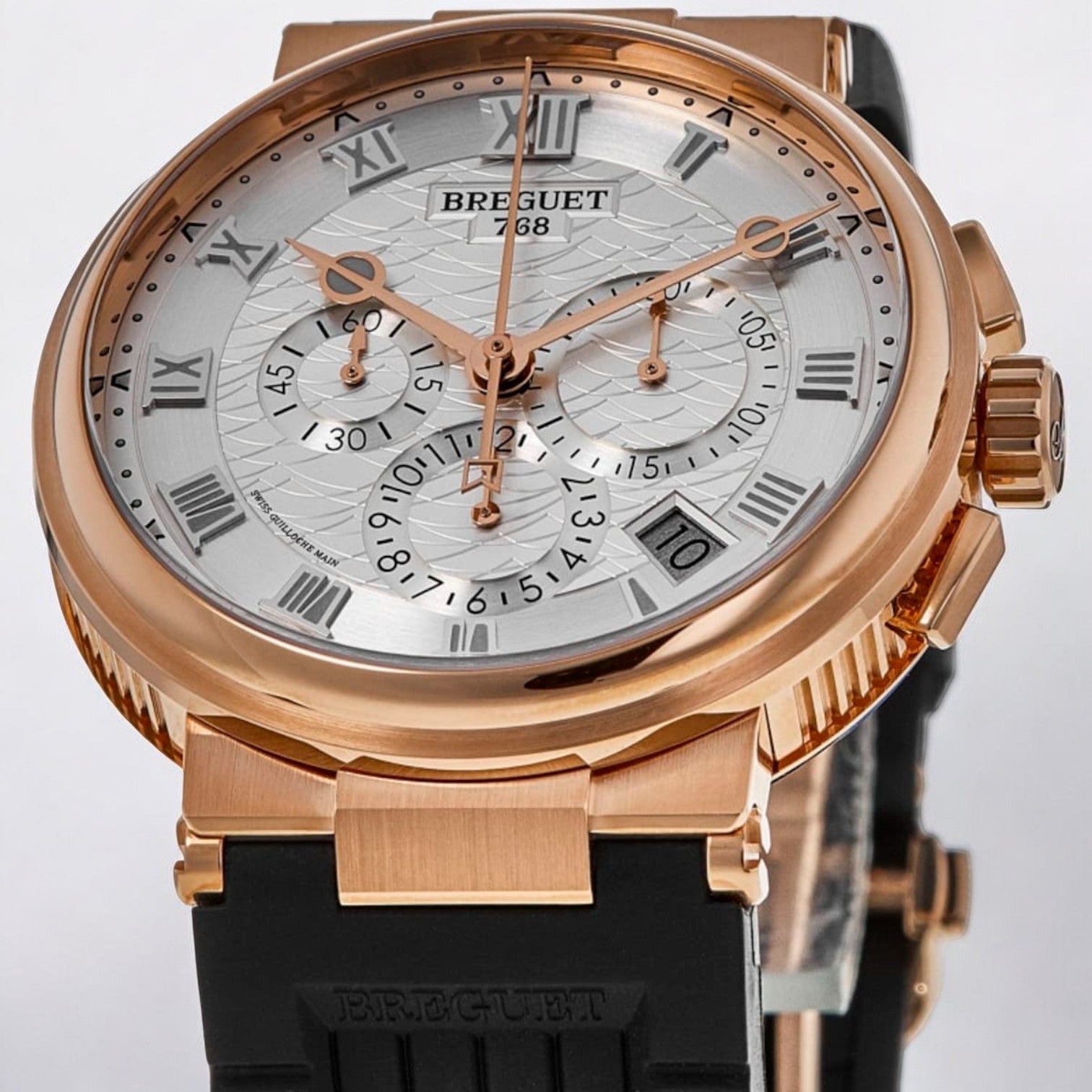 Marine Chronograph 42.3mm Silver Dial Rubber Strap