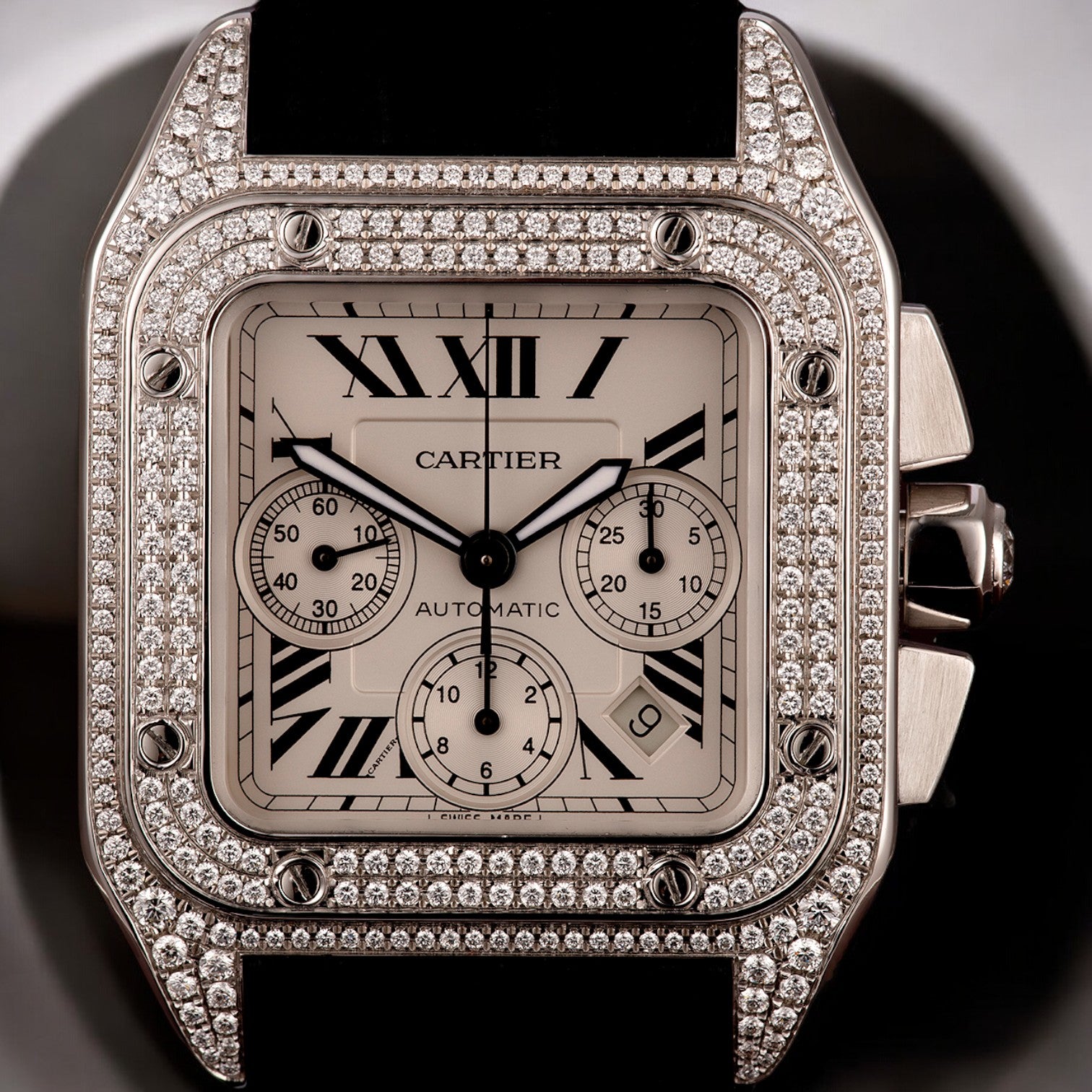 Santos 100 Xl Chronograph After Set Diamond Case