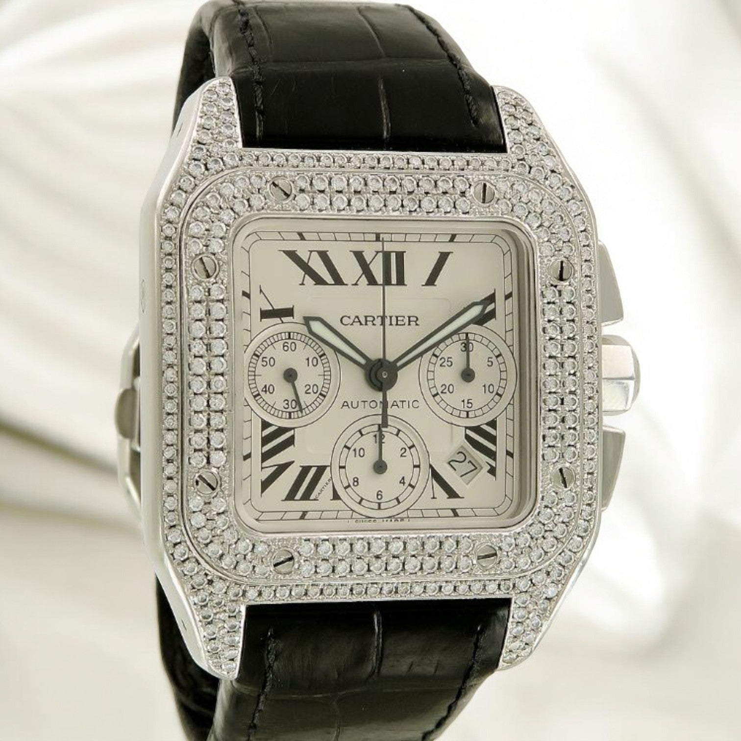 Santos 100 Xl Chronograph After Set Diamond Case