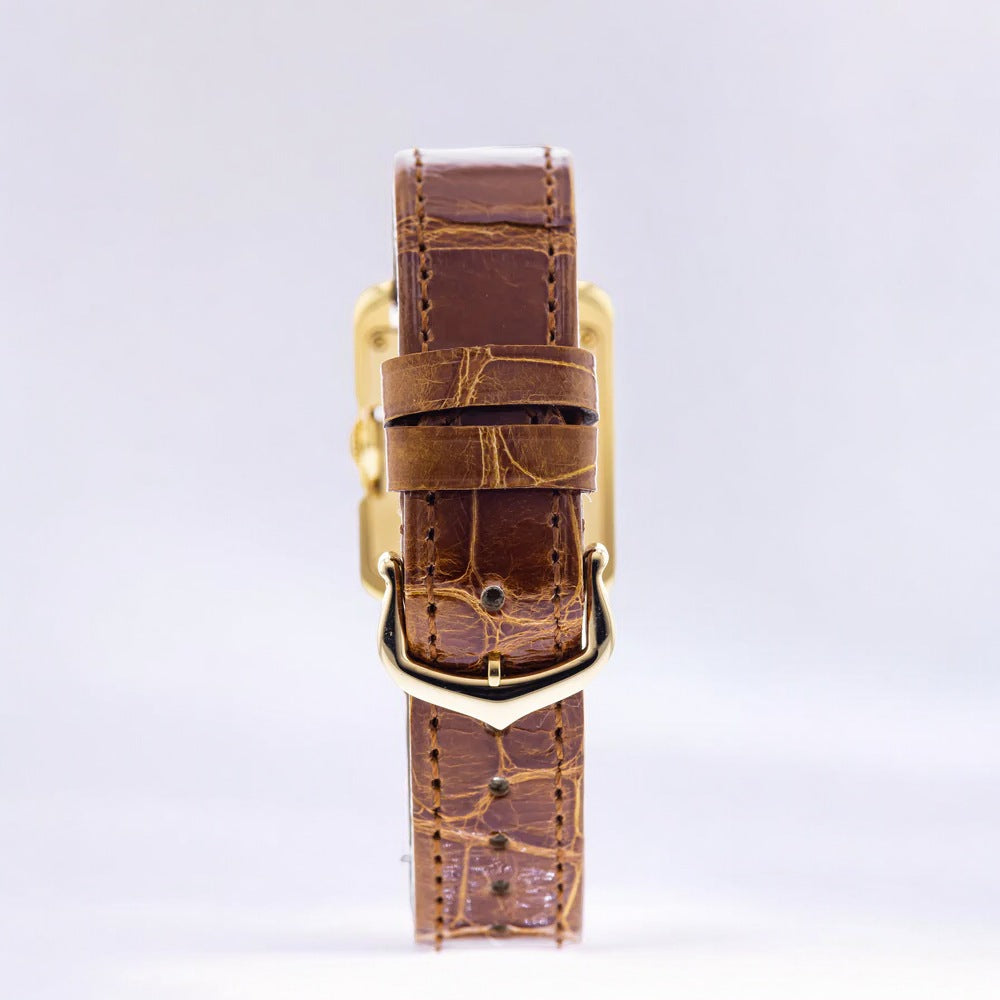 Tank Anglaise SM Watch - 30.2 mm Yellow Gold Case - Silvered Dial - Brown Alligator Strap